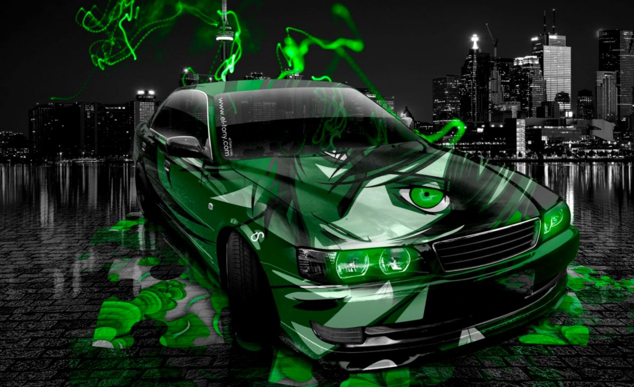 Wallpaper Auto Night The City Machine Style Wallpaper - Car Night Green - HD Wallpaper 