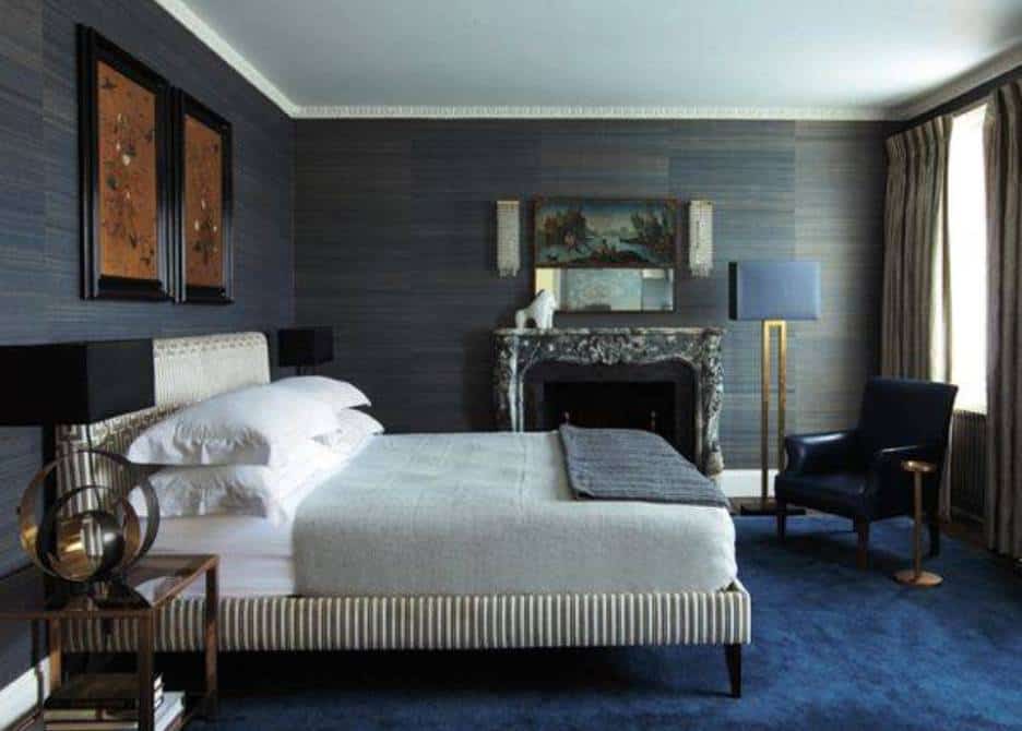 Masculine Bedrooms With Grasscloth Wallpaper Cool Masculine - Dark Blue Carpet Bedroom - HD Wallpaper 