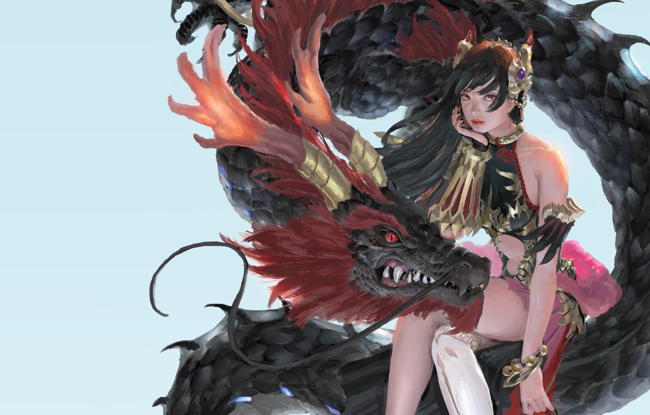 Photo Wallpaper Girl, Dragon, Art, Fantasy, Fragment, - Seven Knight Wallpaper Rin - HD Wallpaper 