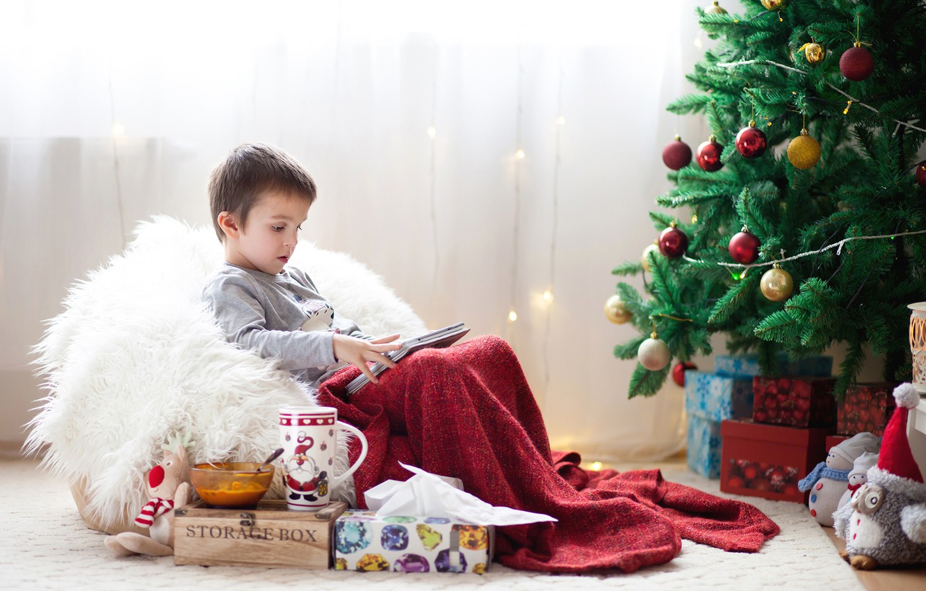 Photo Wallpaper Decoration, Toys, Tree, Boy, New Year, - Jogar Feijao No Computador - HD Wallpaper 