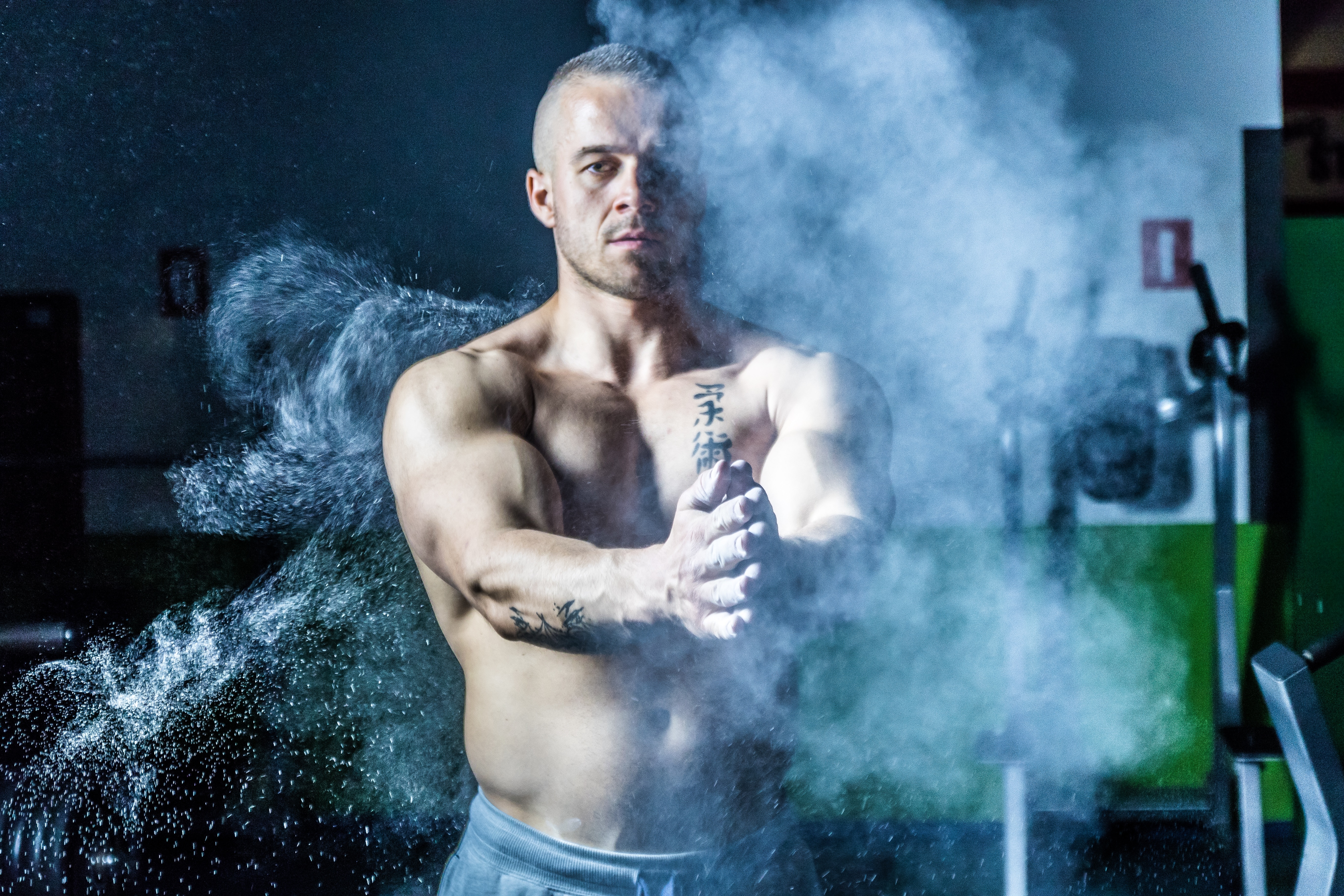 Topless Man Standing Near Exercise Equipment Inside - Gym Portrait - HD Wallpaper 