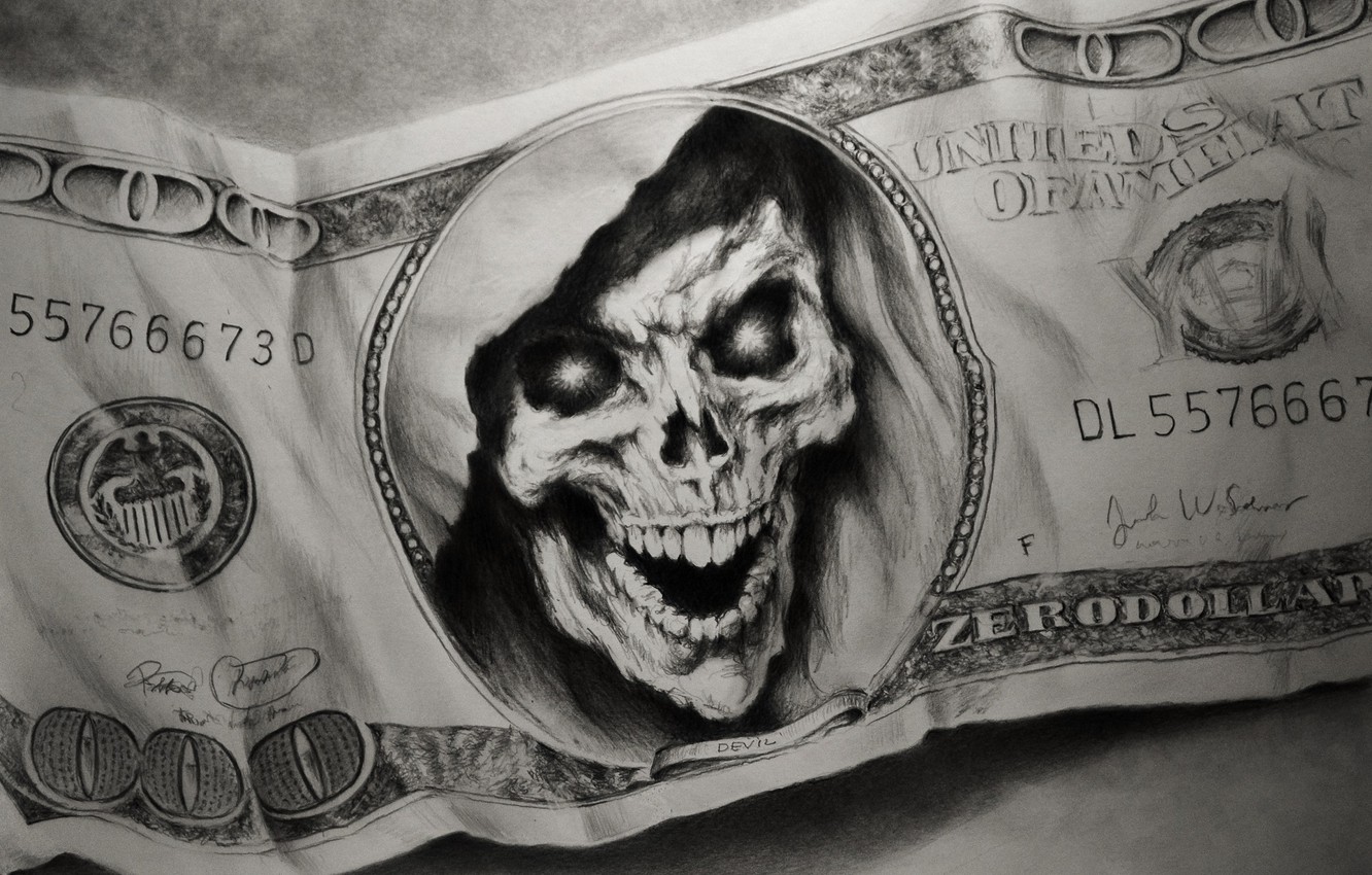 Photo Wallpaper Skull, Money, Bill - Dollar Skull - HD Wallpaper 