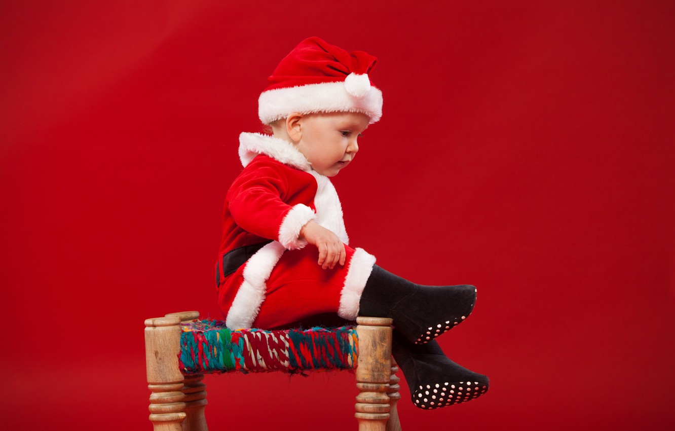 Photo Wallpaper Child, Baby, Christmas, Costume, New - Дети Дед Мороз - HD Wallpaper 
