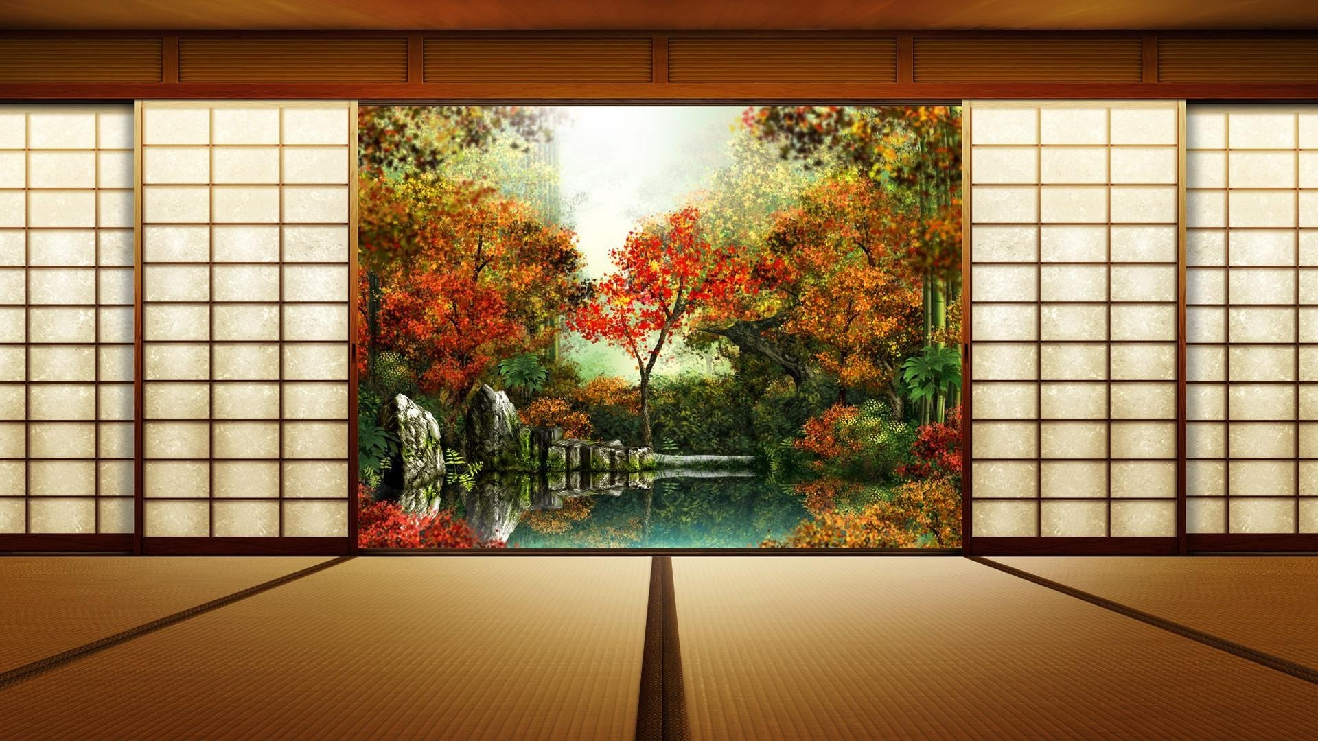 Room Window Reflection Glass Architecture House Indoors - Traditional Japanese Room Art - HD Wallpaper 