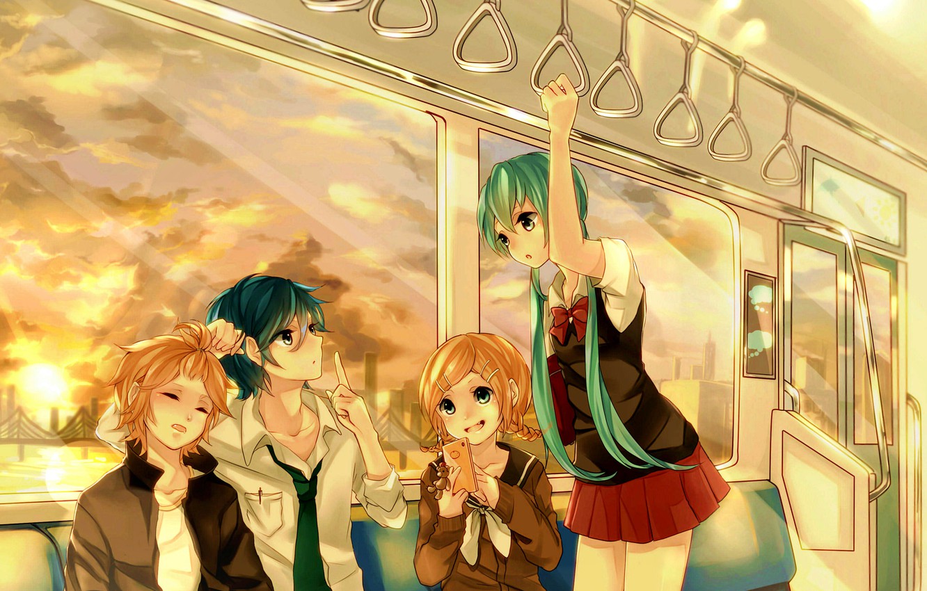 Photo Wallpaper The Sky, The Sun, Clouds, Sunset, Bridge, - Hatsune Miku - HD Wallpaper 