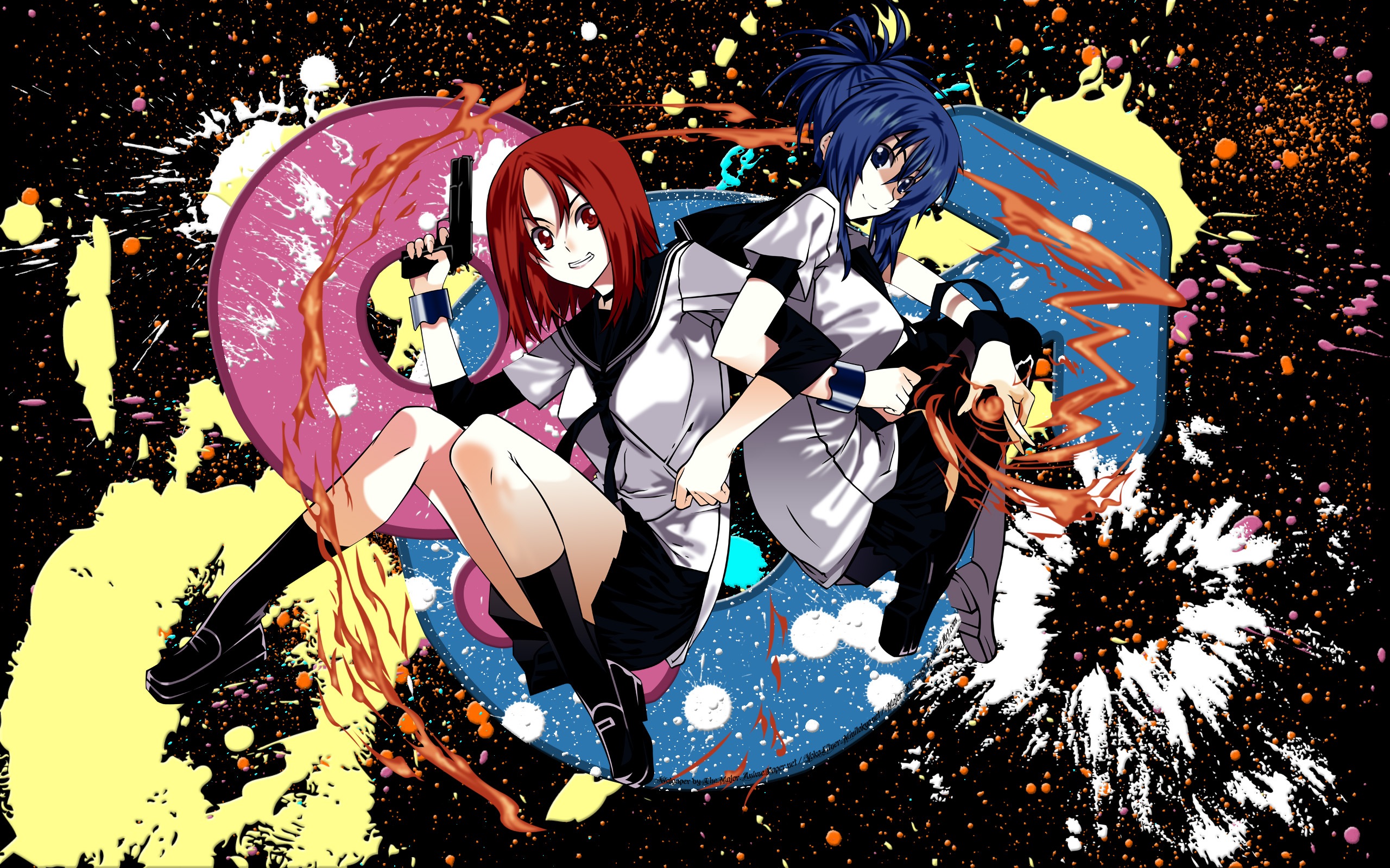 Wallpaper - Anime Blue Hair Boy And Red Hair Girl - HD Wallpaper 