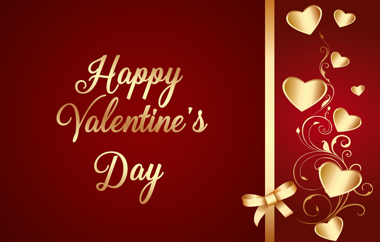 Photo Wallpaper Love, Hearts, Golden, Love, Valentine, - Happy Valentines Day Hd - HD Wallpaper 