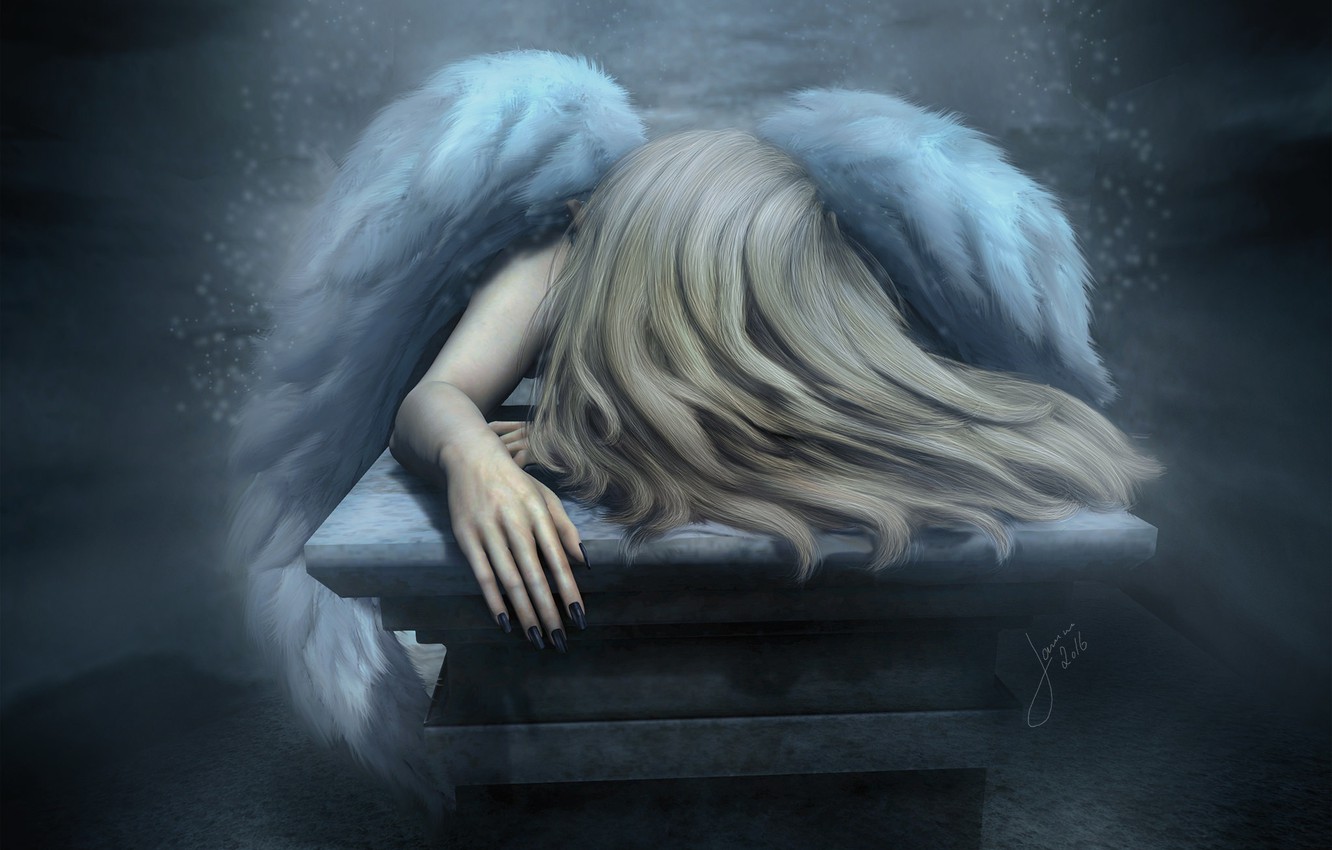 Photo Wallpaper Sadness, Mood, Hair, Wings, Angel - Грусть Ангел - HD Wallpaper 
