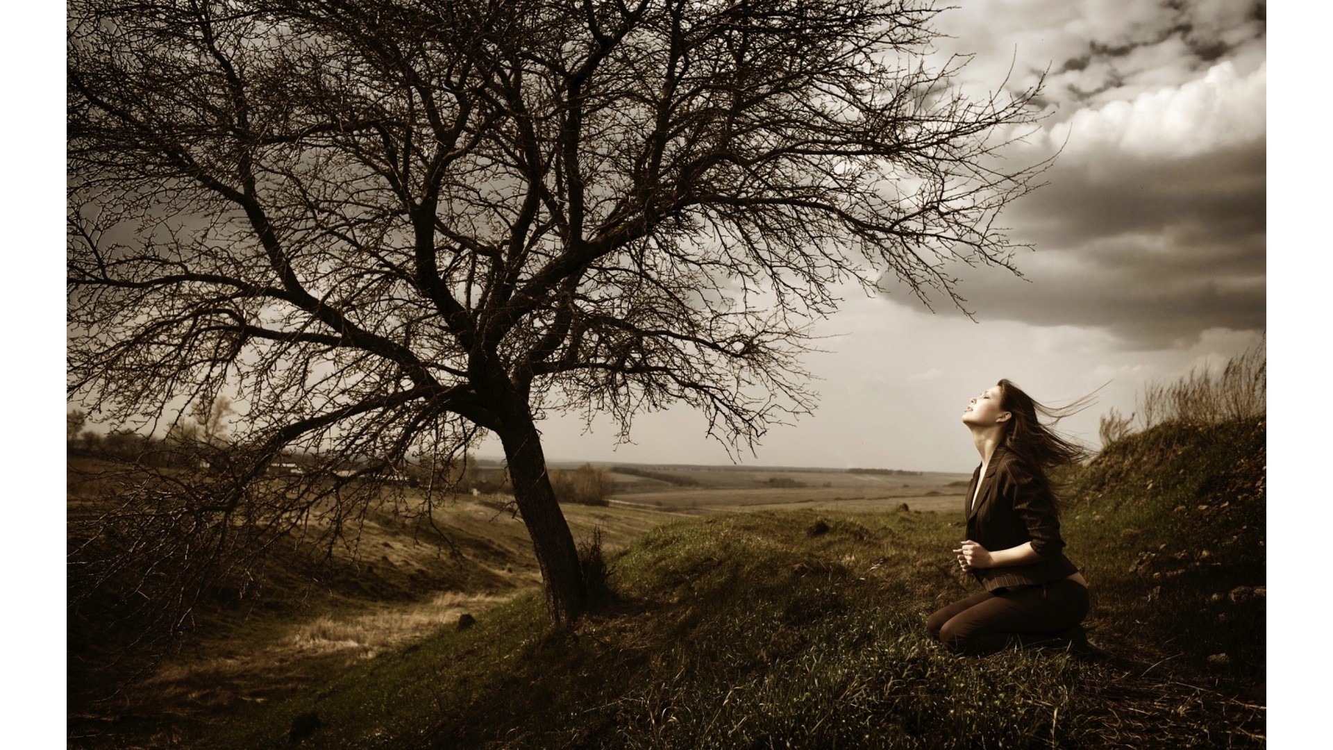 Sad, Girl, Under, The, Tree, Full, Screen, High, Definition, - Sad Girl  Background Images Hd - 1920x1080 Wallpaper 