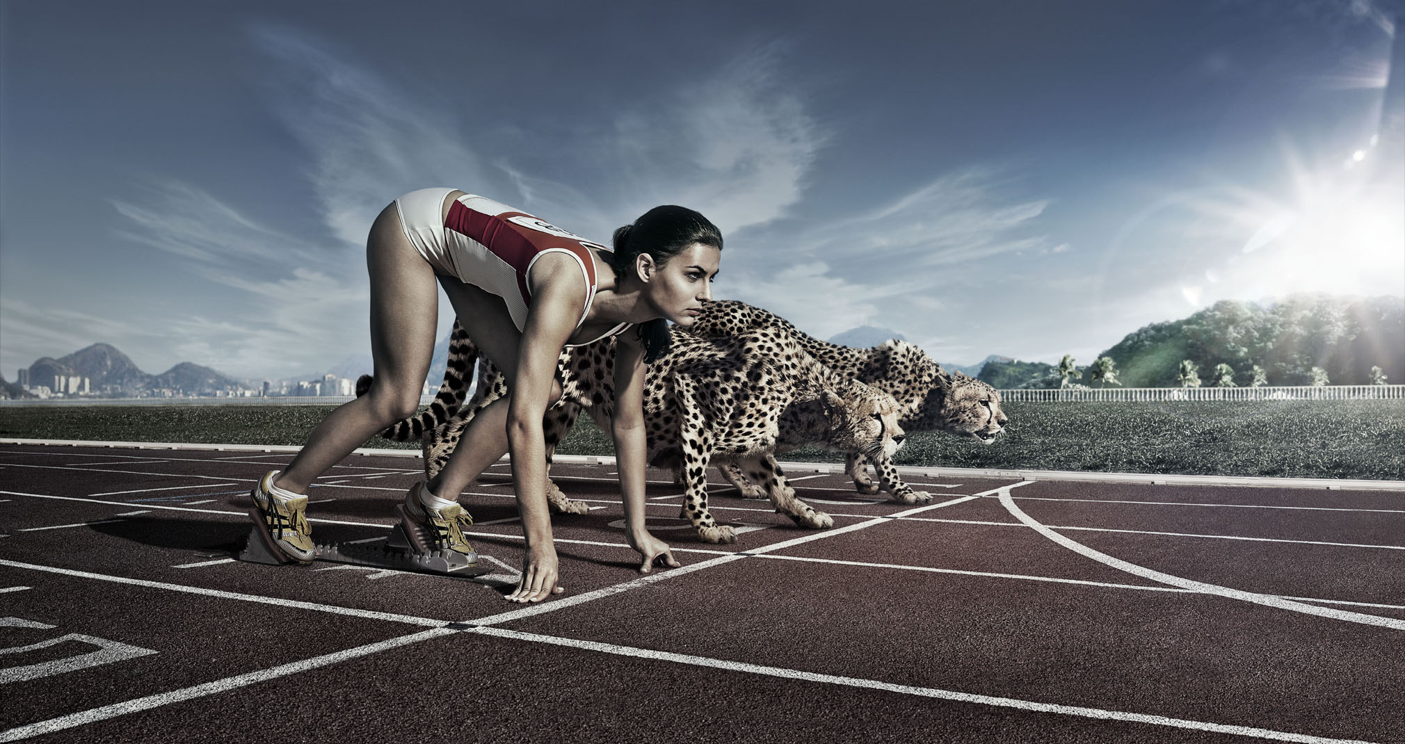 Girl Running With Cheetah - HD Wallpaper 