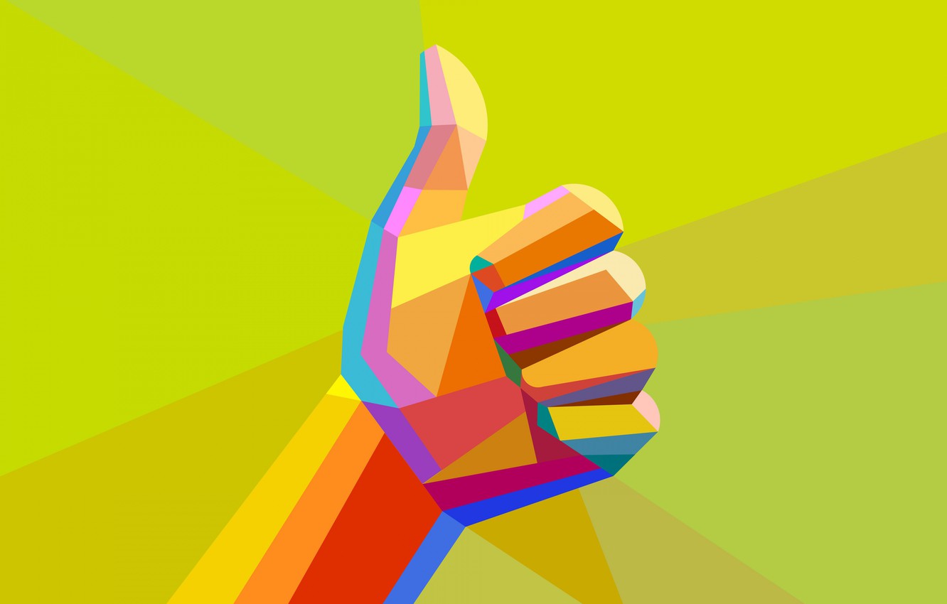 Photo Wallpaper Finger, Gesture, Fist, Low Poly, All - Thumbs Up Polygon - HD Wallpaper 