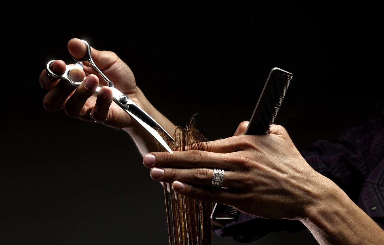 Photo Wallpaper Scissors, Fingers, Comb, Hairdresser, - Hands Cutting Hair - HD Wallpaper 