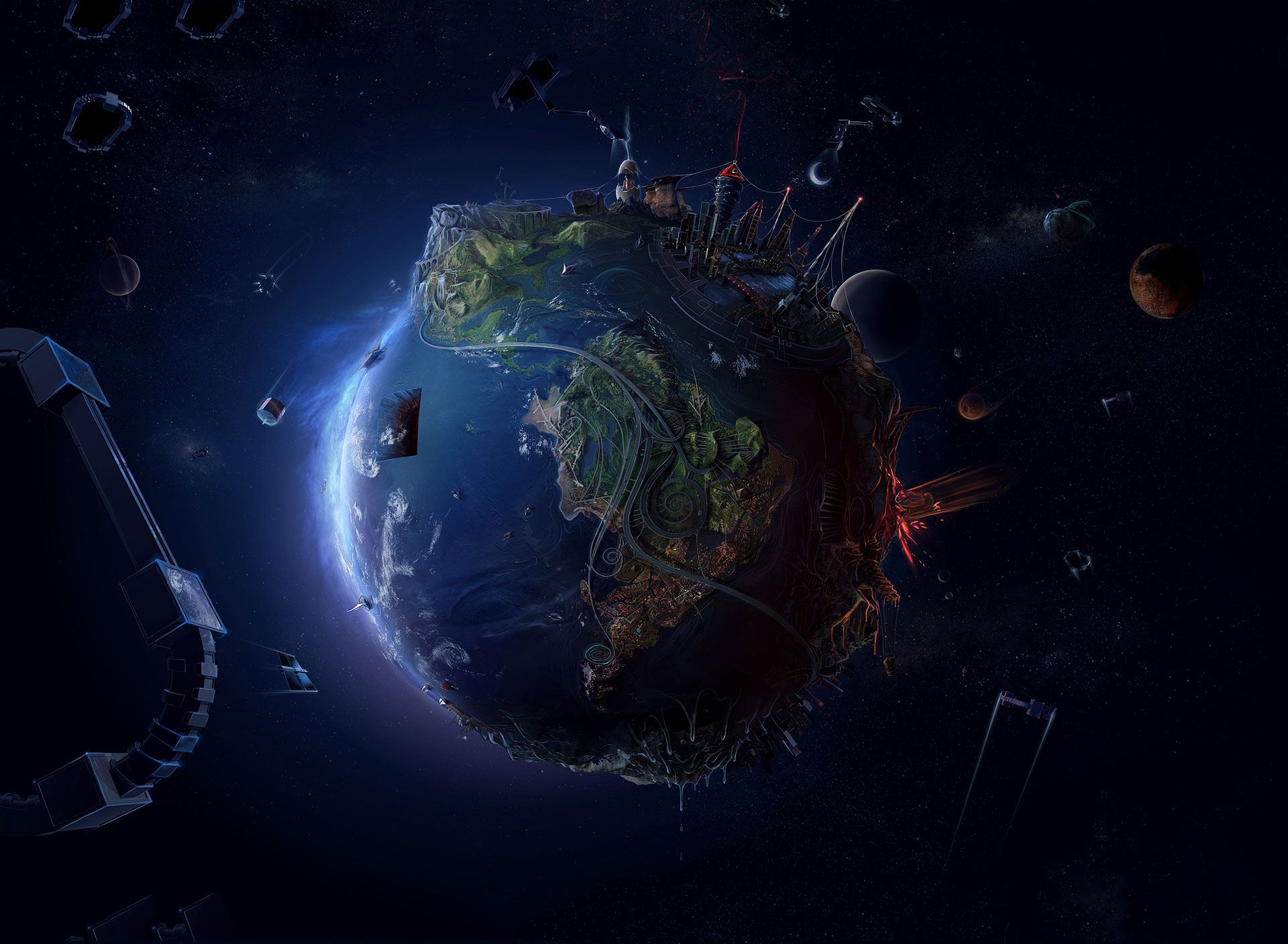 Future Earth Wallpaper - Futuristic Earth From Space - HD Wallpaper 