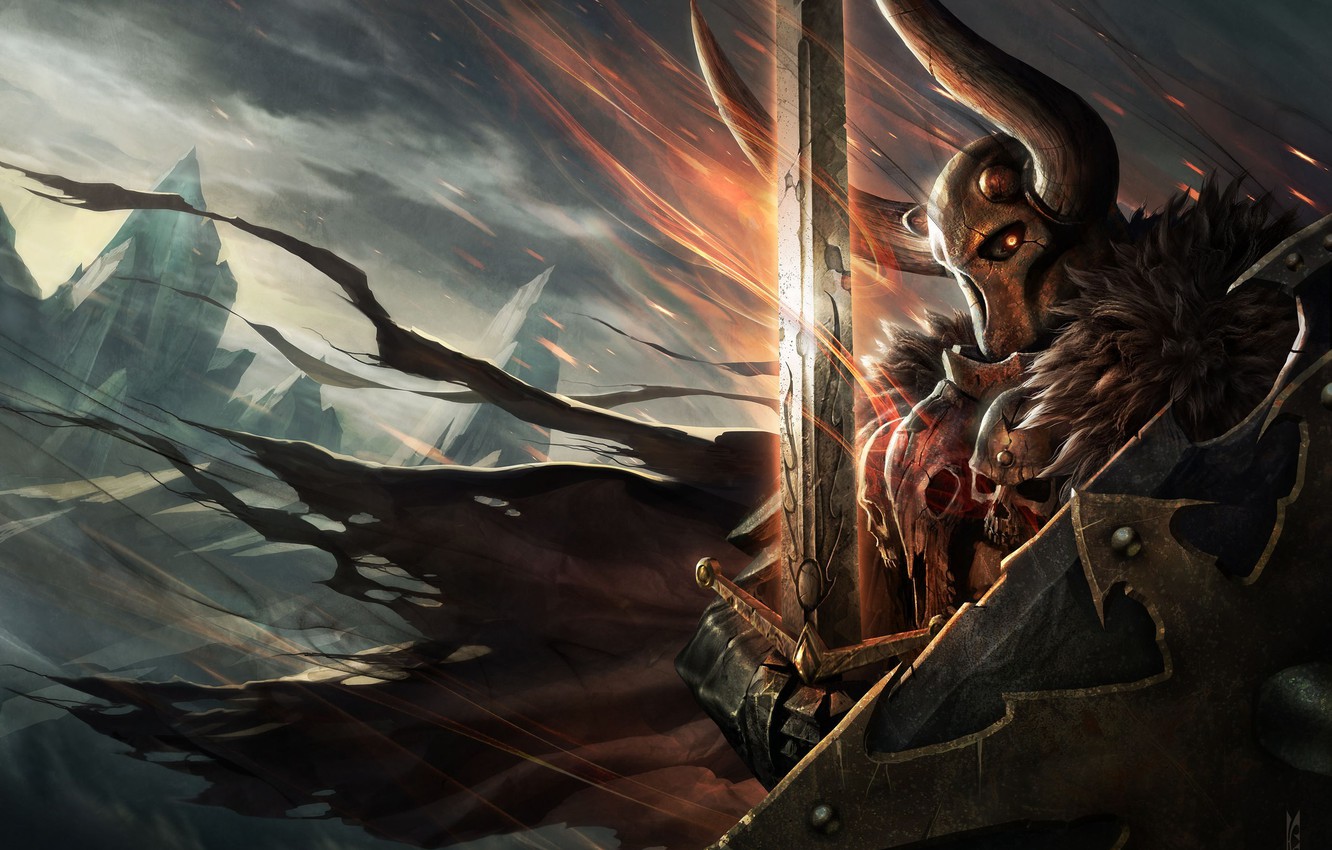 Photo Wallpaper Chaos, Warrior, Horns, Cloak, Blade, - Warhammer Archaon - HD Wallpaper 