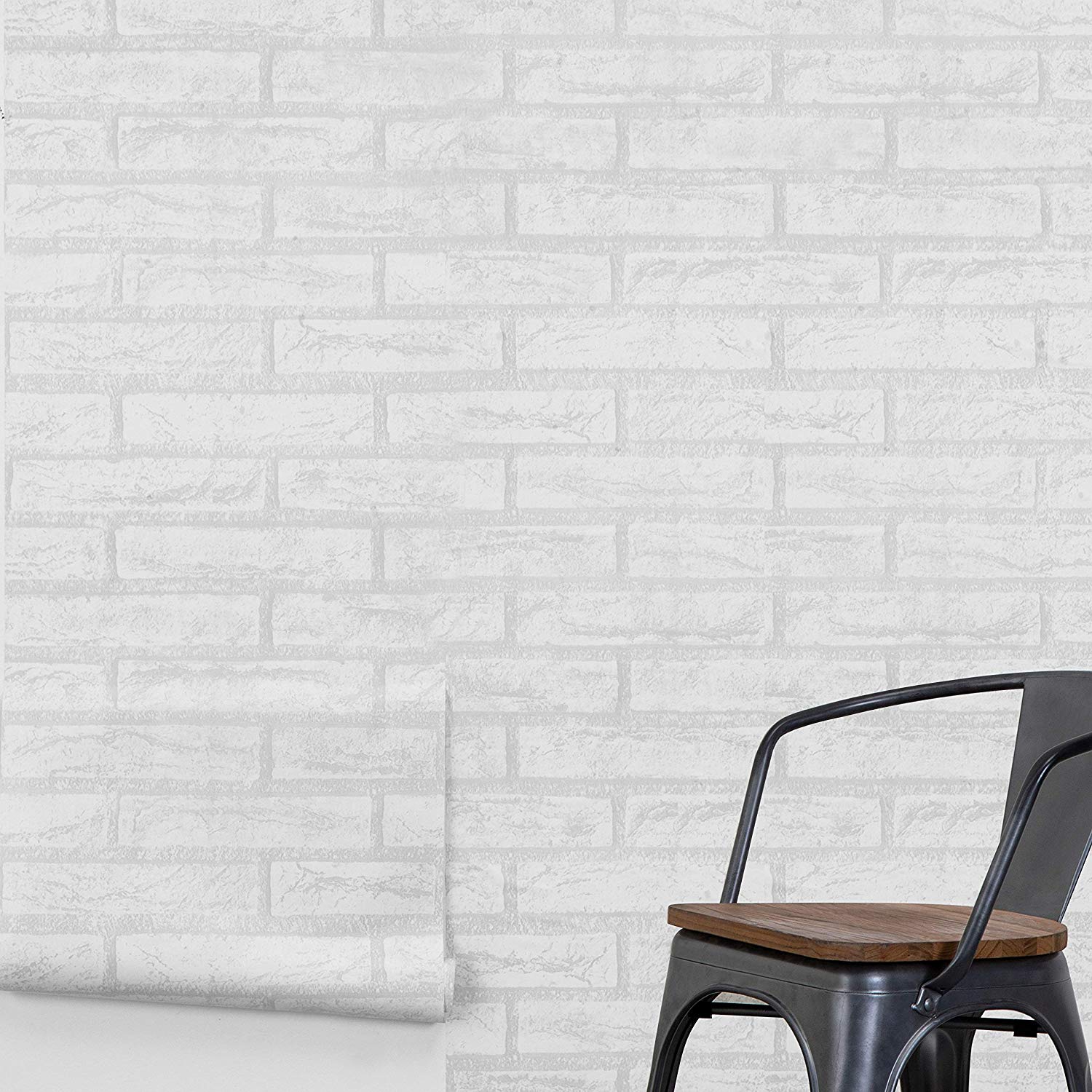 Mygift White Brick Pattern Self Adhesive Wallpaper, Windsor Chair