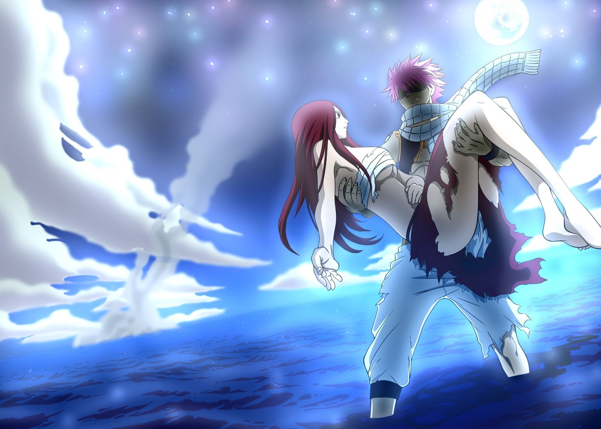 Fairy Tail Wallpaper - Man Saving Girl Anime - HD Wallpaper 