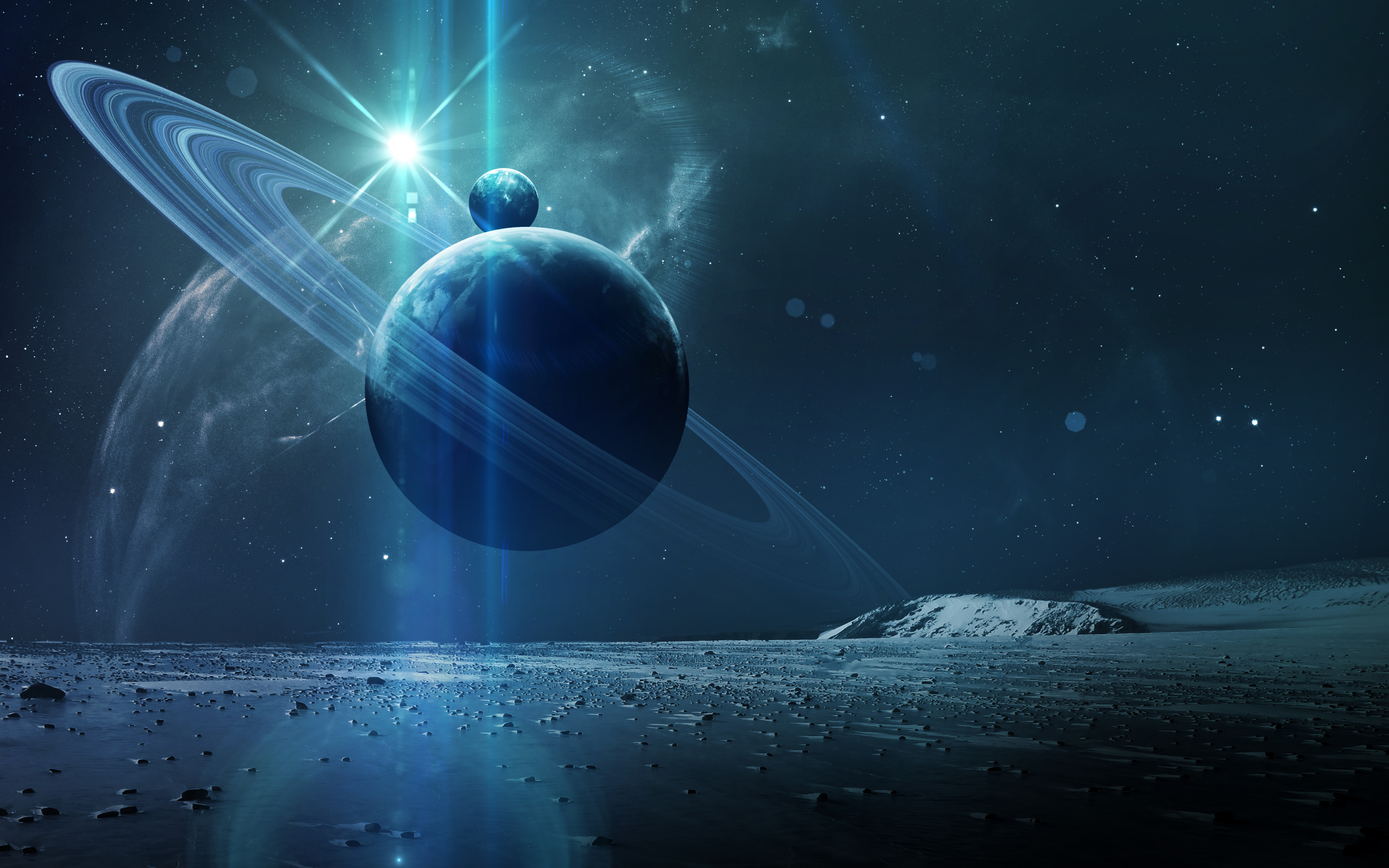 Wallpaper Planets, Landscape, Space - Sci Fi Planet With Rings - HD Wallpaper 
