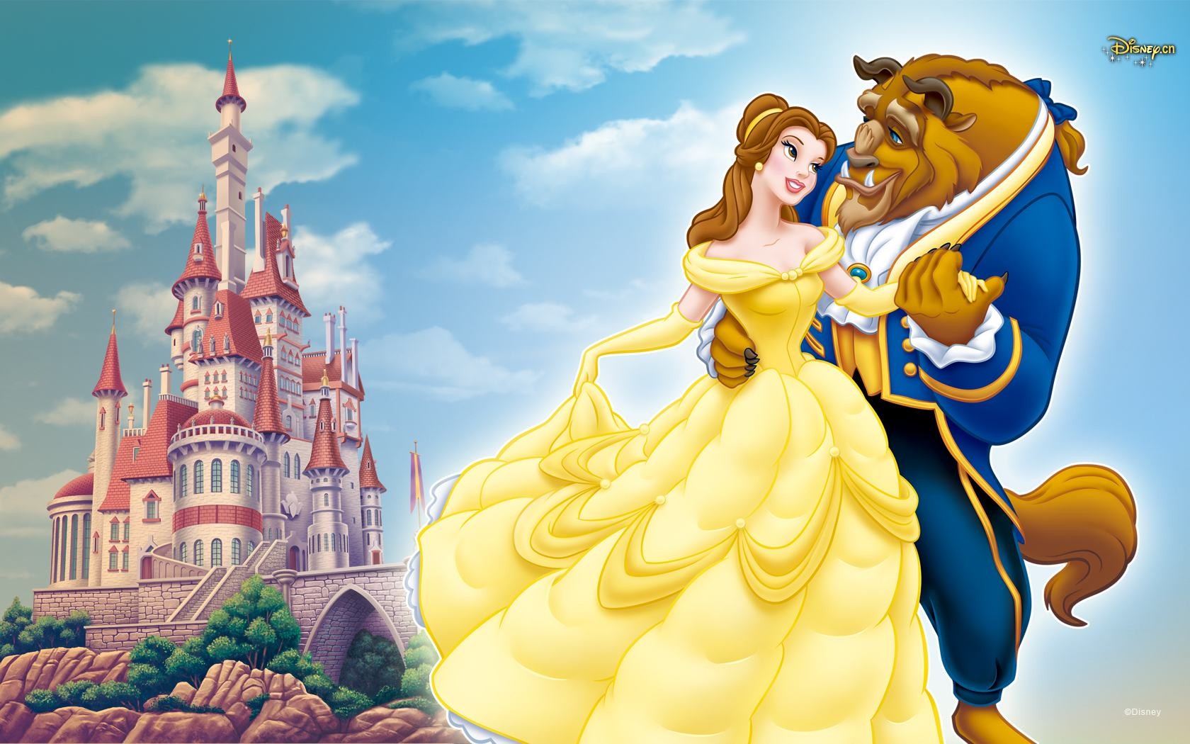 Beauty Beast Disney Princess Wide Hd New Wallpaper - Beauty And The Beast Wallpaper Cartoon - HD Wallpaper 