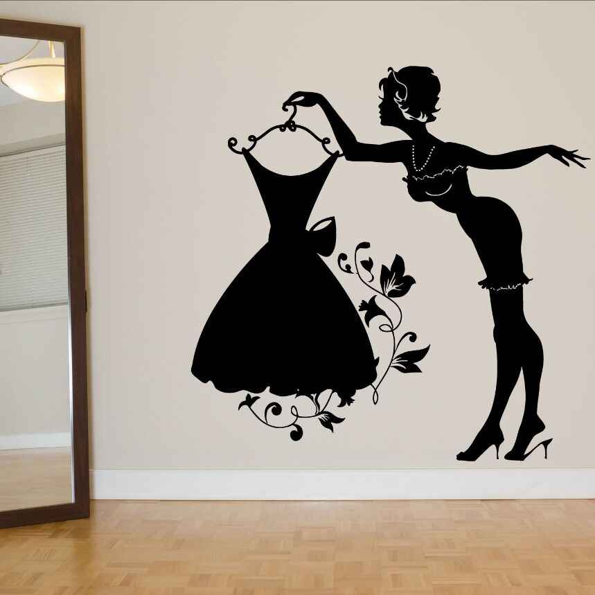 Floral Dress Vinyl Wall Decal Dress Model Wall Sticker - Design For Shop Cloth - HD Wallpaper 