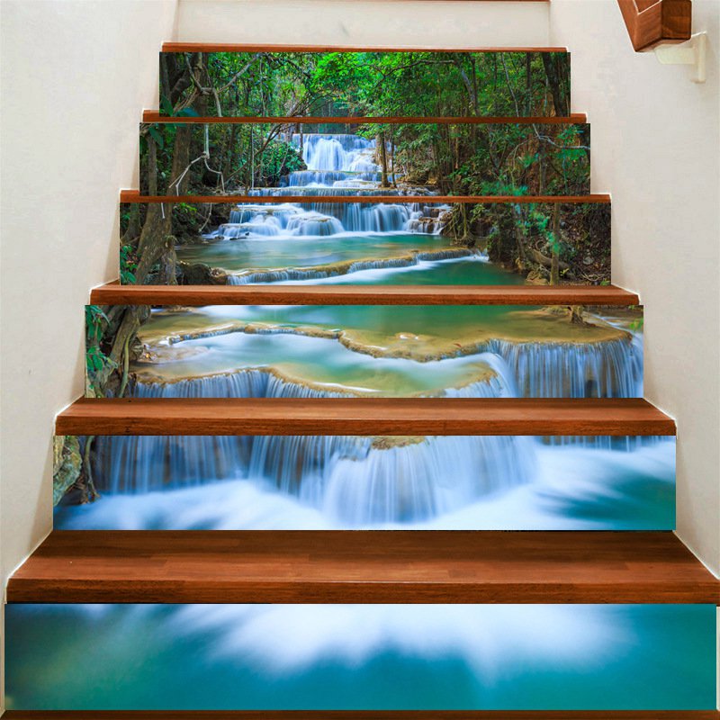Fuloon Waterfall 3d Stair Sticker Diy Steps Sticker - Imagenes De Escaleras Con Fondos - HD Wallpaper 