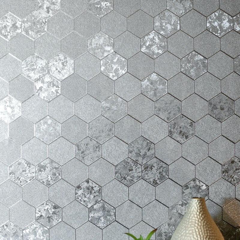 Silver Wall Paper Honeycomb Silver Foil Metallic Wallpaper - Contemporary  Wallpaper Texture For Bedroom - 800x800 Wallpaper 