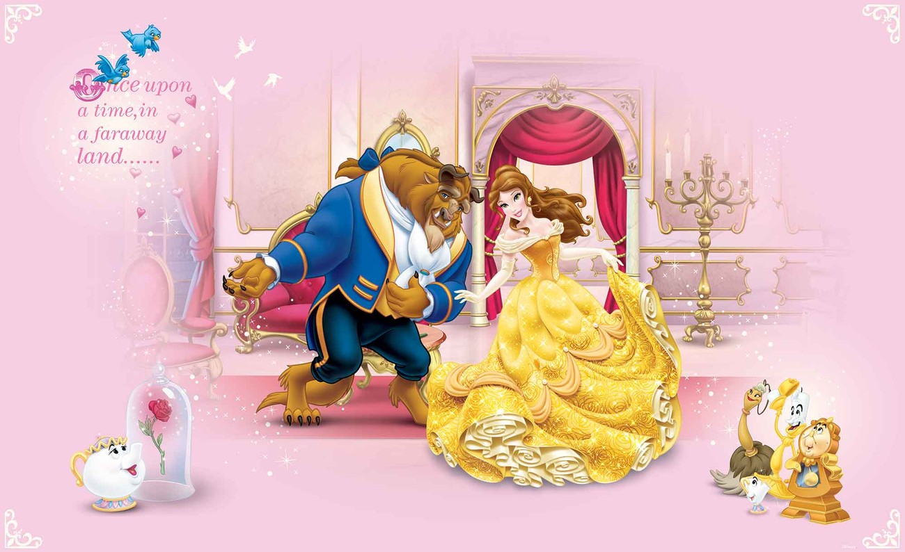 Disney Princesses Beauty Beast Wallpaper Mural - Beauty And The Beast Wallpaper Disney - HD Wallpaper 