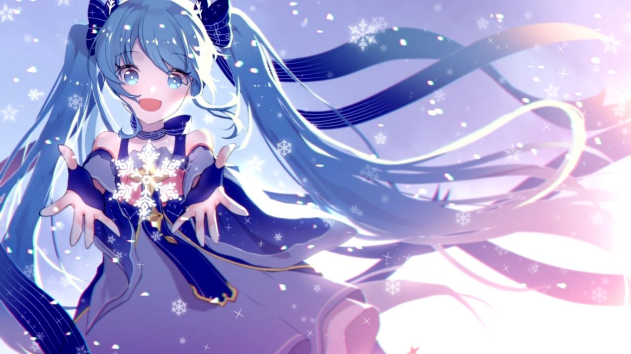 Download Hatsune Miku Twintails Smiling Snowflake - Hatsune Miku Wallpaper Laptop - HD Wallpaper 