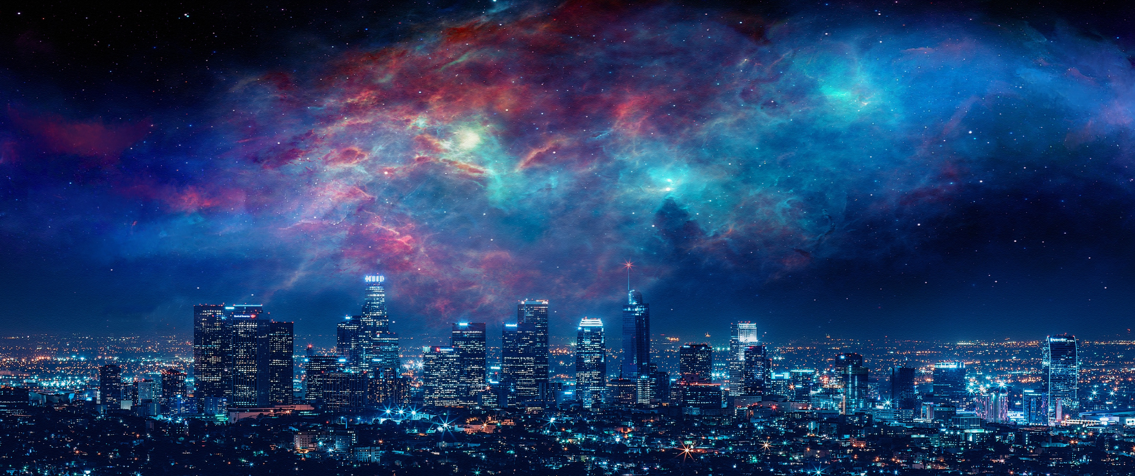 Wallpaper Of Artistic, City, Los Angeles, Nebula, Night, - Night Sky Background City - HD Wallpaper 