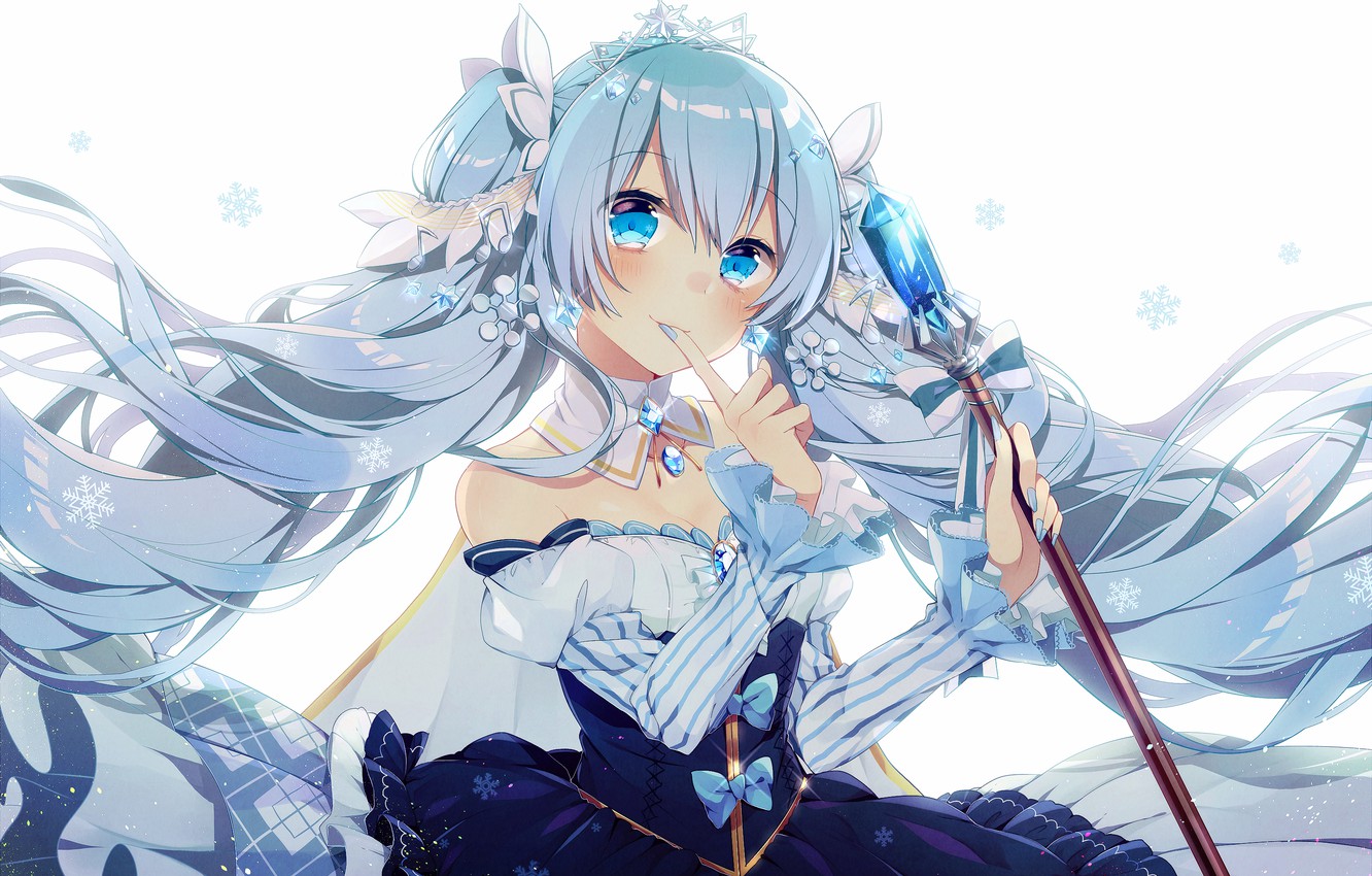 Photo Wallpaper Snowflakes, Hatsune Miku, Vocaloid, - Anime Princess With Blue Hair - HD Wallpaper 