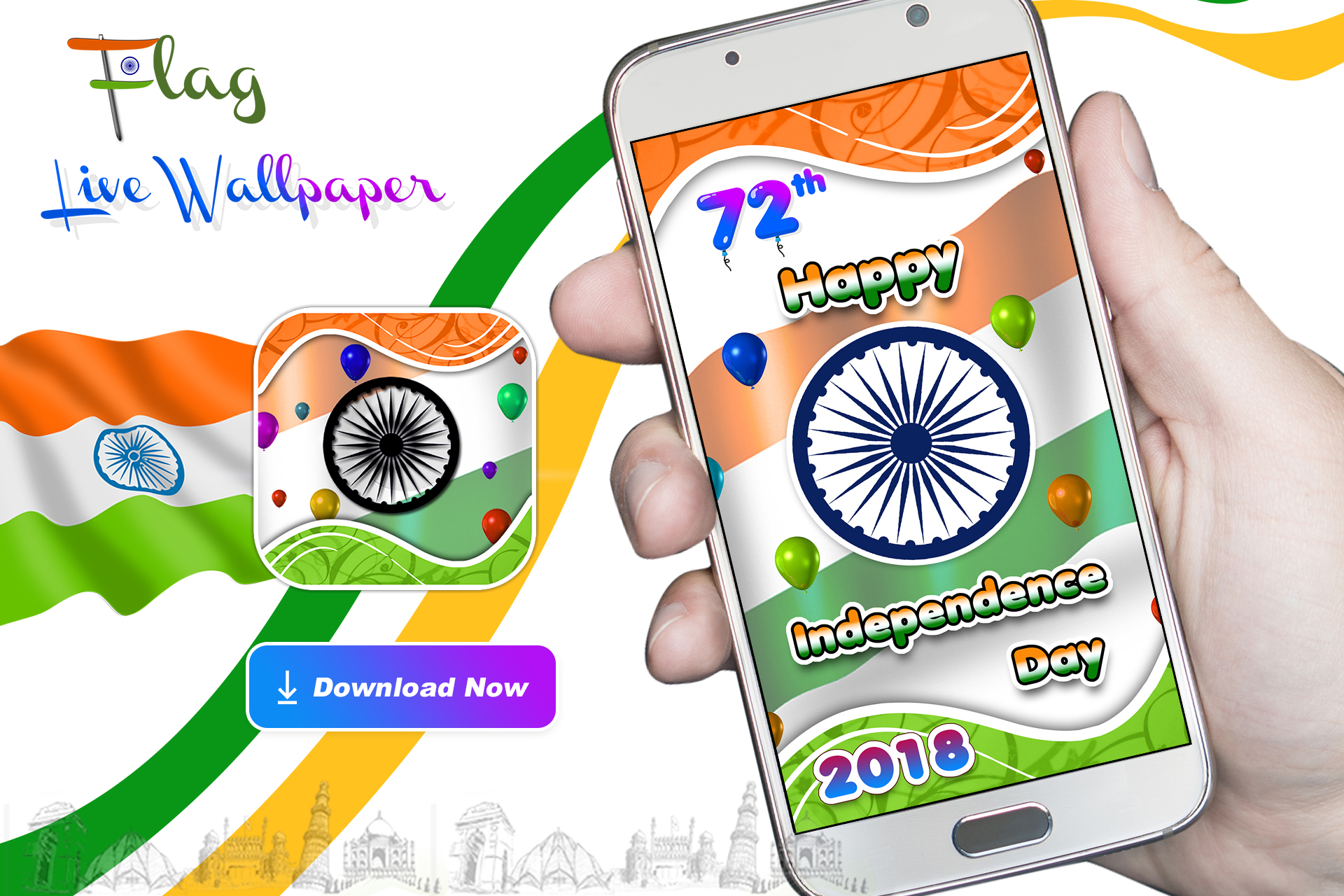 Indian Flag Live Wallpaper - Flag Independence Day India 72th - HD Wallpaper 