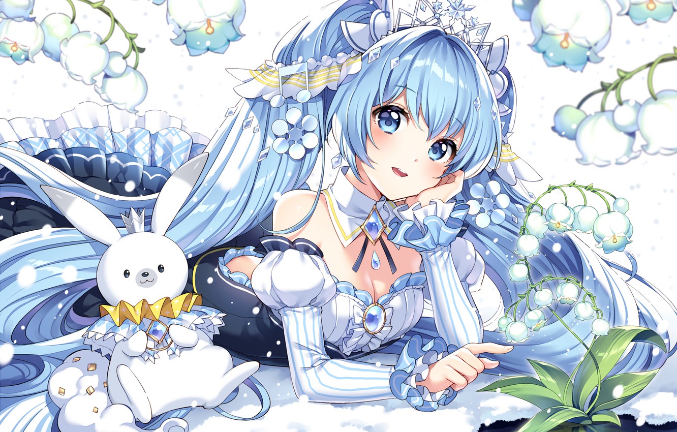 Photo Wallpaper Flowers, Animal, Hatsune Miku, Vocaloid, - Snow Miku Nardack - HD Wallpaper 