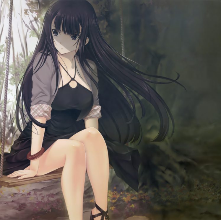 Anime Girl Black Hair Black Eyes - HD Wallpaper 