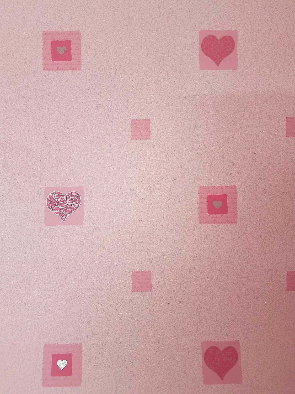 Kids Pink Love Hearts Wallpaper Metallic Silver Swirls - Heart - HD Wallpaper 