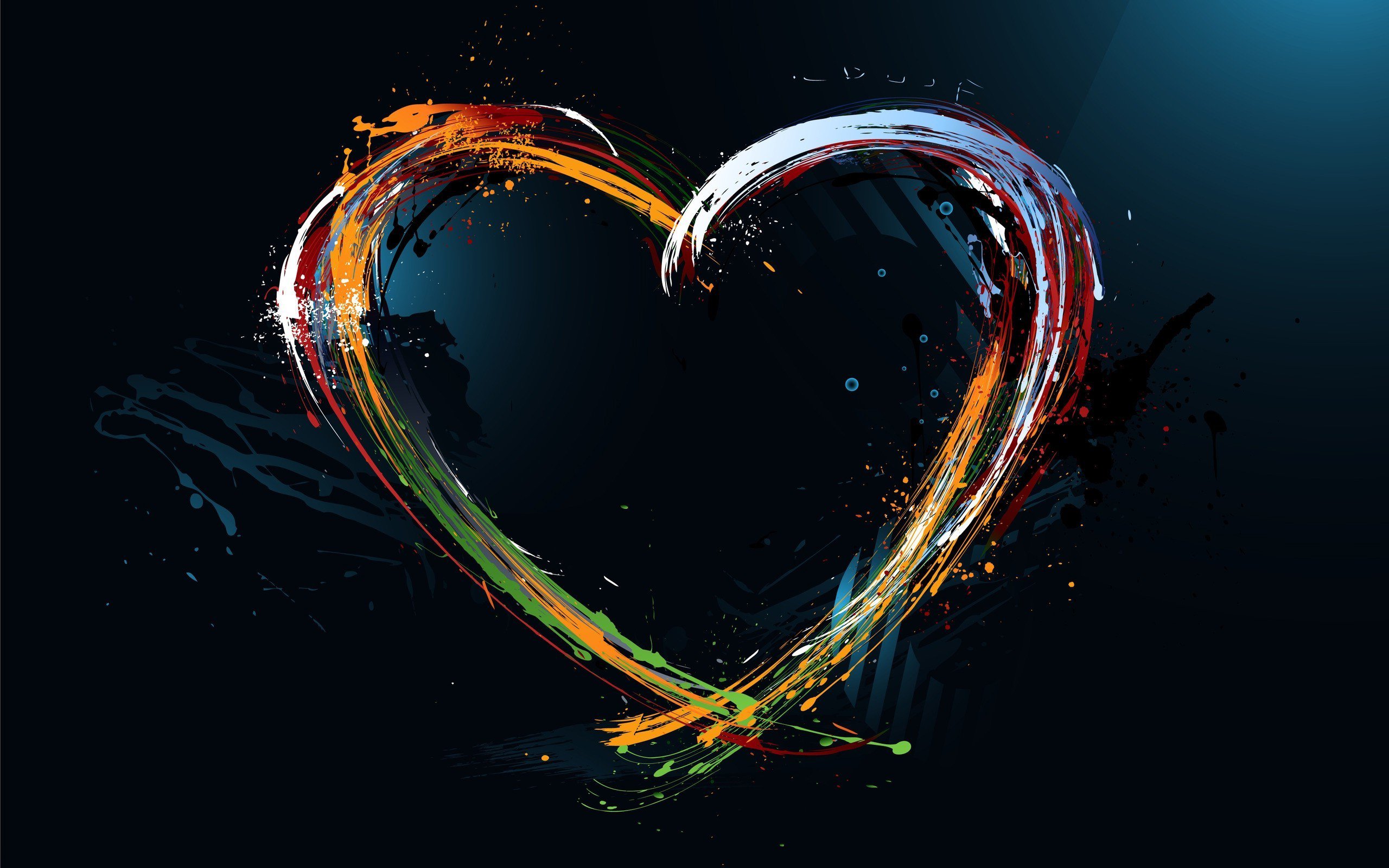 Colorful Heart With Black Background - HD Wallpaper 