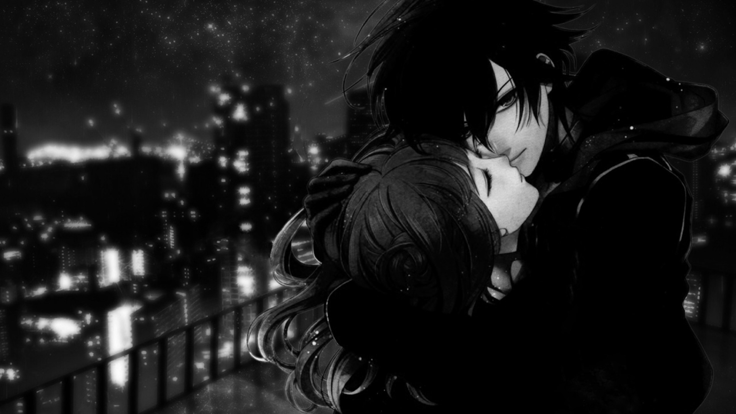 2560x1440, Black White Anime Love Picture 7454 Wallpaper - Anime Couple Wallpaper For Pc - HD Wallpaper 