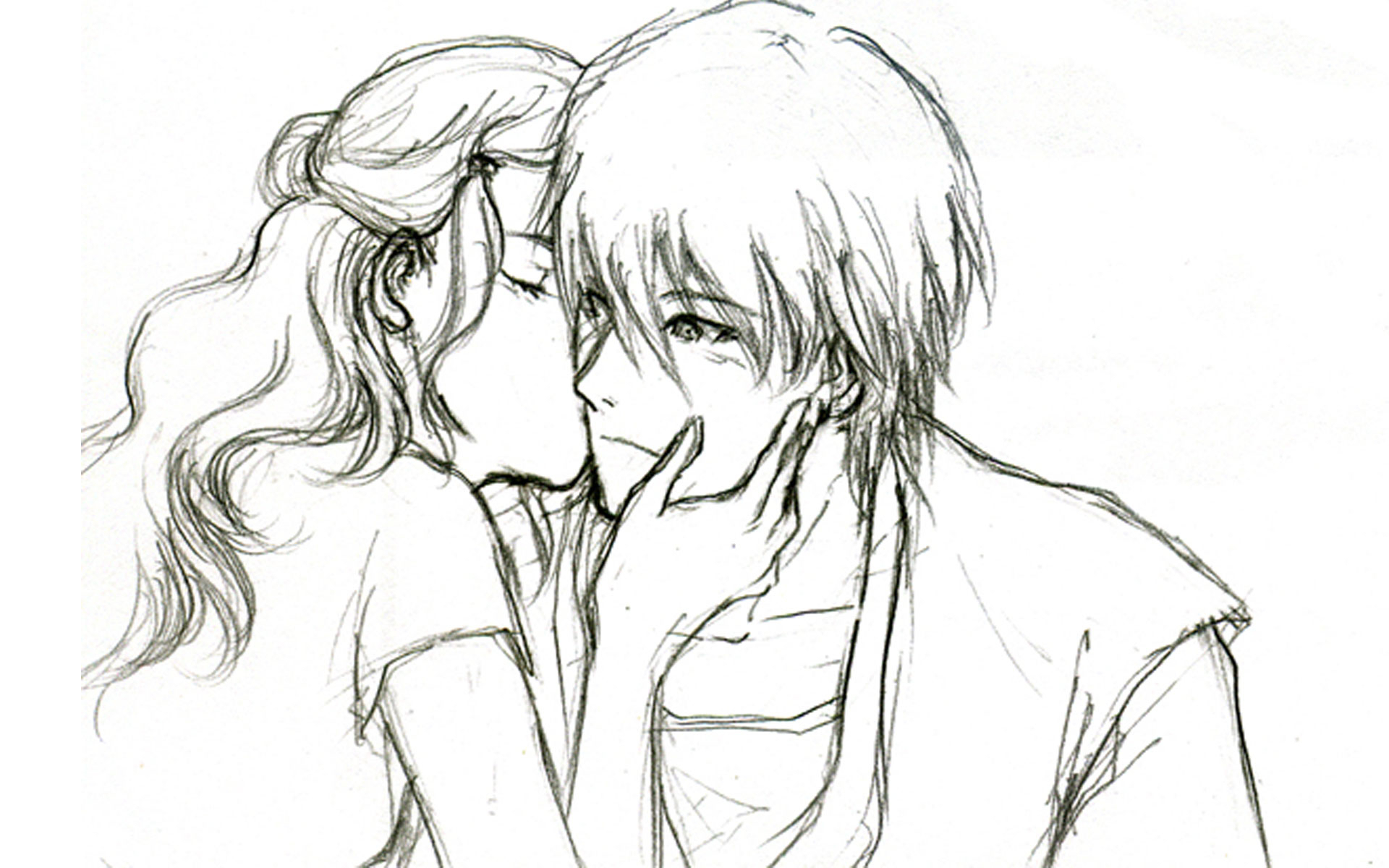 Anime Cute Romance Love Pencil Drowning Wallpaper Painting - Cute Anime