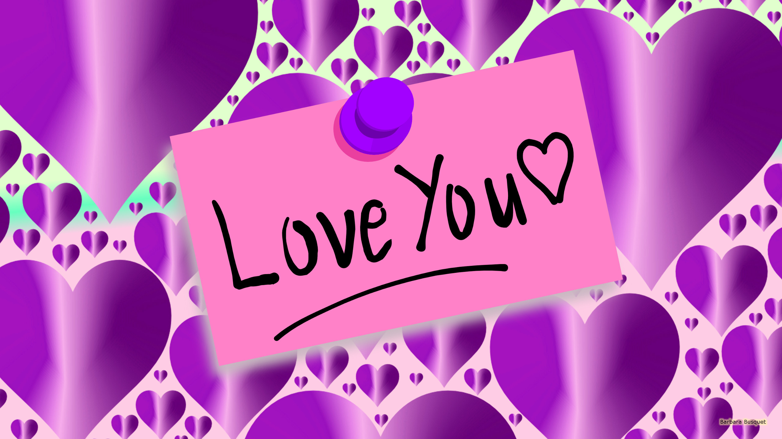 2560x1440, Purple Wallpaper With A Pink Note With Love - We Love You Cartoon - HD Wallpaper 