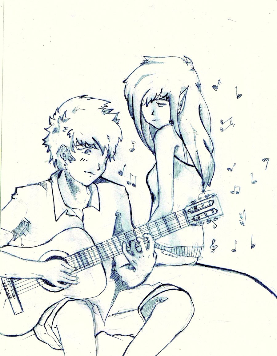 Boy Serenades The Girl By Jambaga - Sketch - HD Wallpaper 