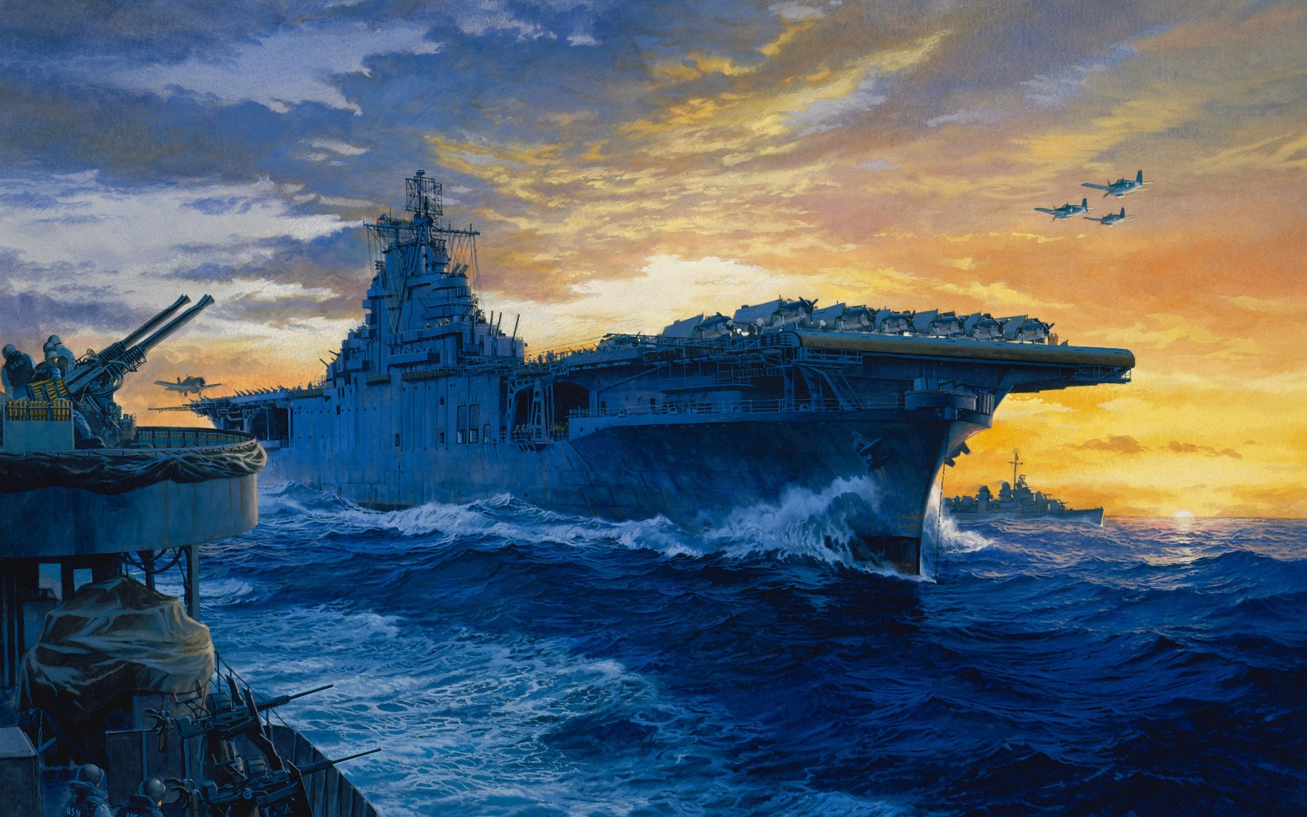 Navy Aircraft Carrier Art Planes Painting On Station - United States Navy Hd - HD Wallpaper 