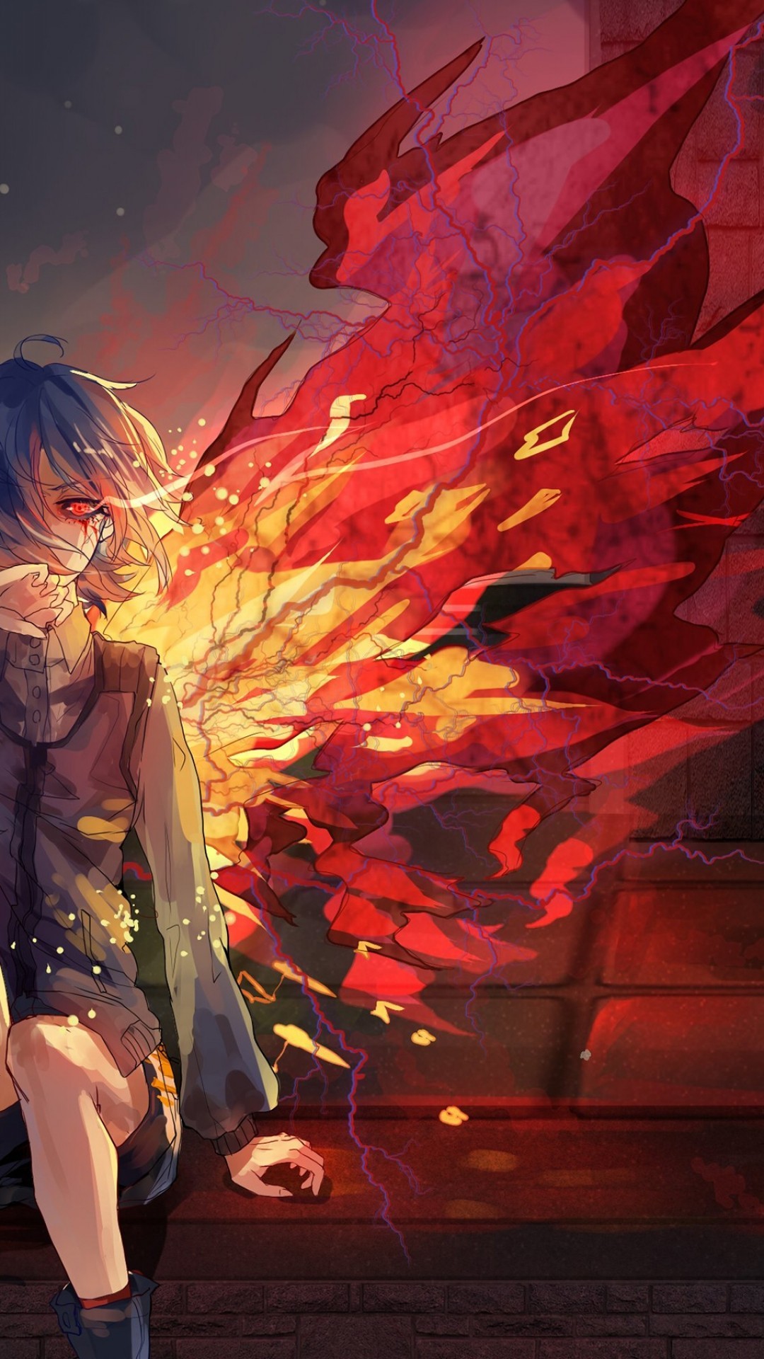 Kirishima Touka, Wings, Red Eyes, Transform, Tokyo - Tokyo Ghoul Touka Fanart - HD Wallpaper 