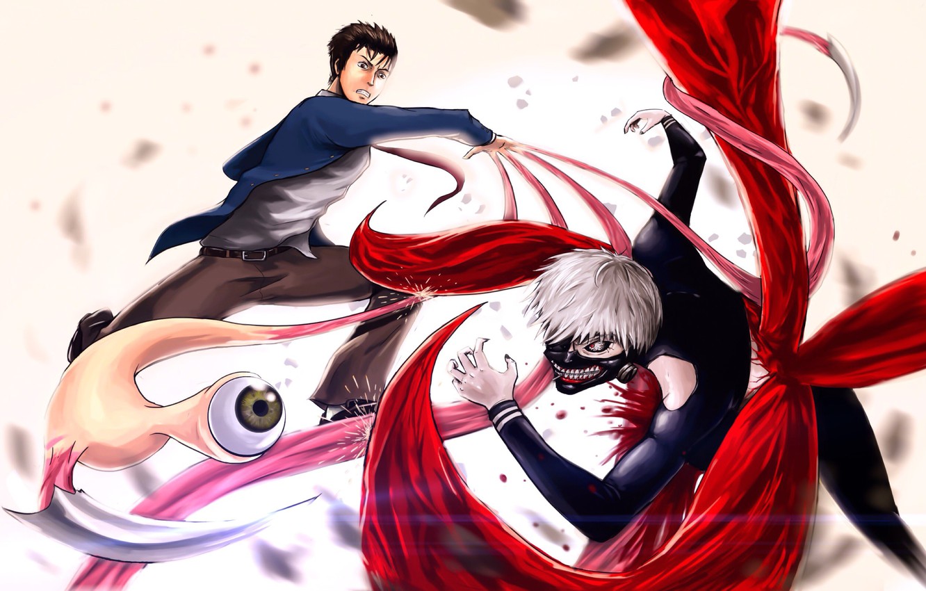 Photo Wallpaper Game, Monster, Alien, Anime, Crossover, - Shinichi Vs Kaneki - HD Wallpaper 