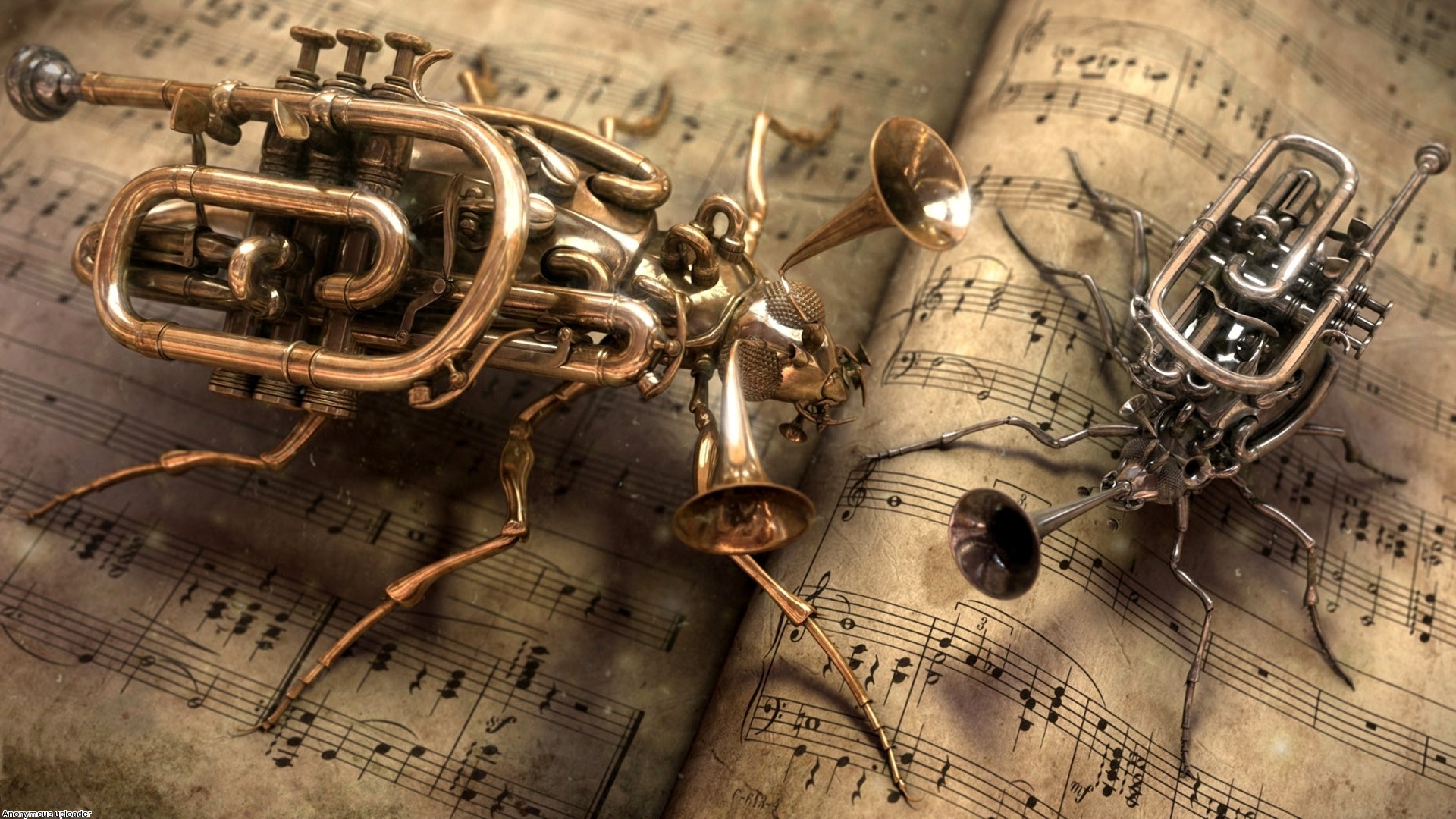 Music Wallpaper For Pictures Free Downloads Desktop - Steampunk Trumpet - HD Wallpaper 