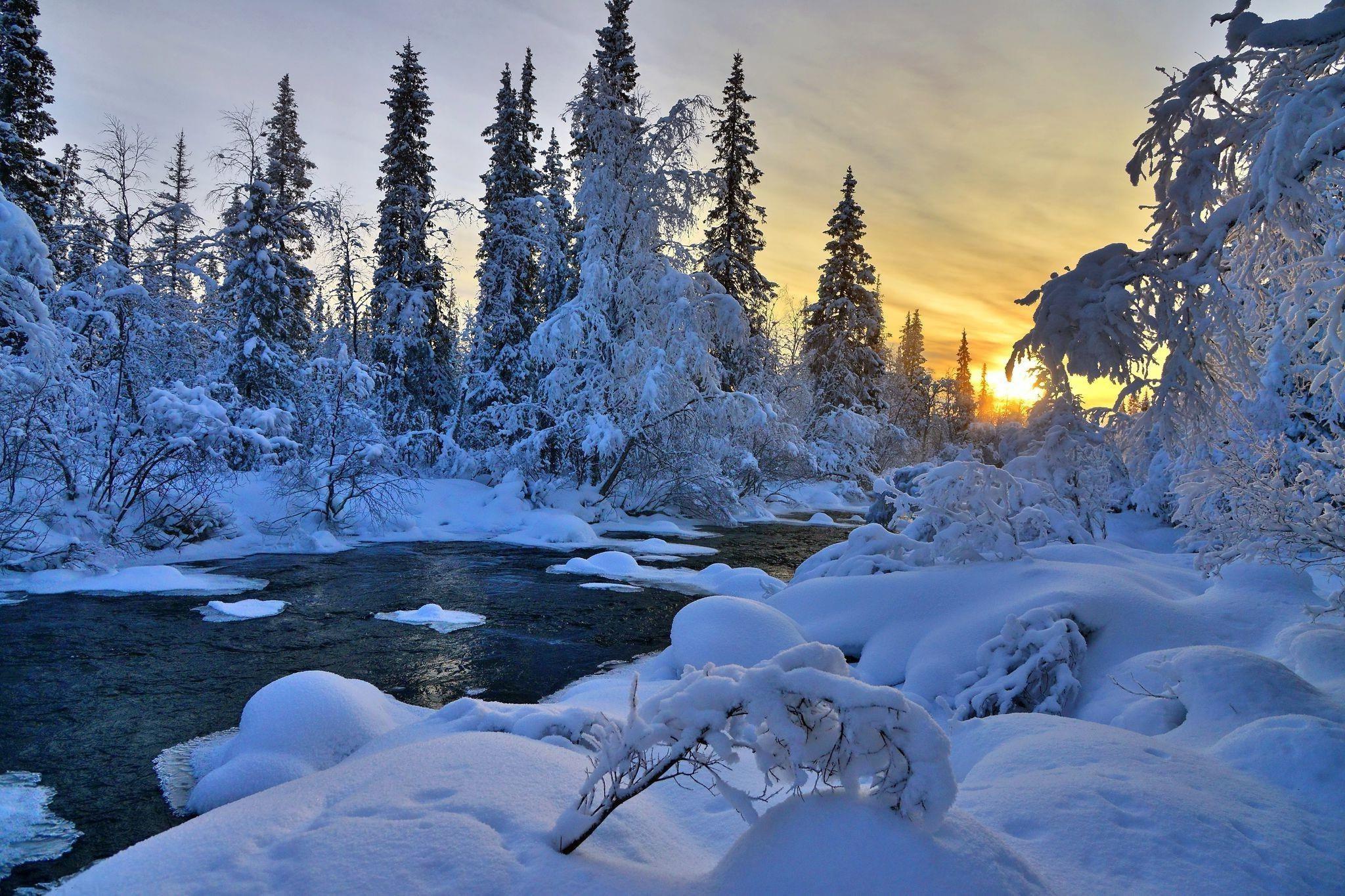 Winter River Nature Trees Landscape 1080p - Hd Winter Landscape Wallpapers 1080p - HD Wallpaper 