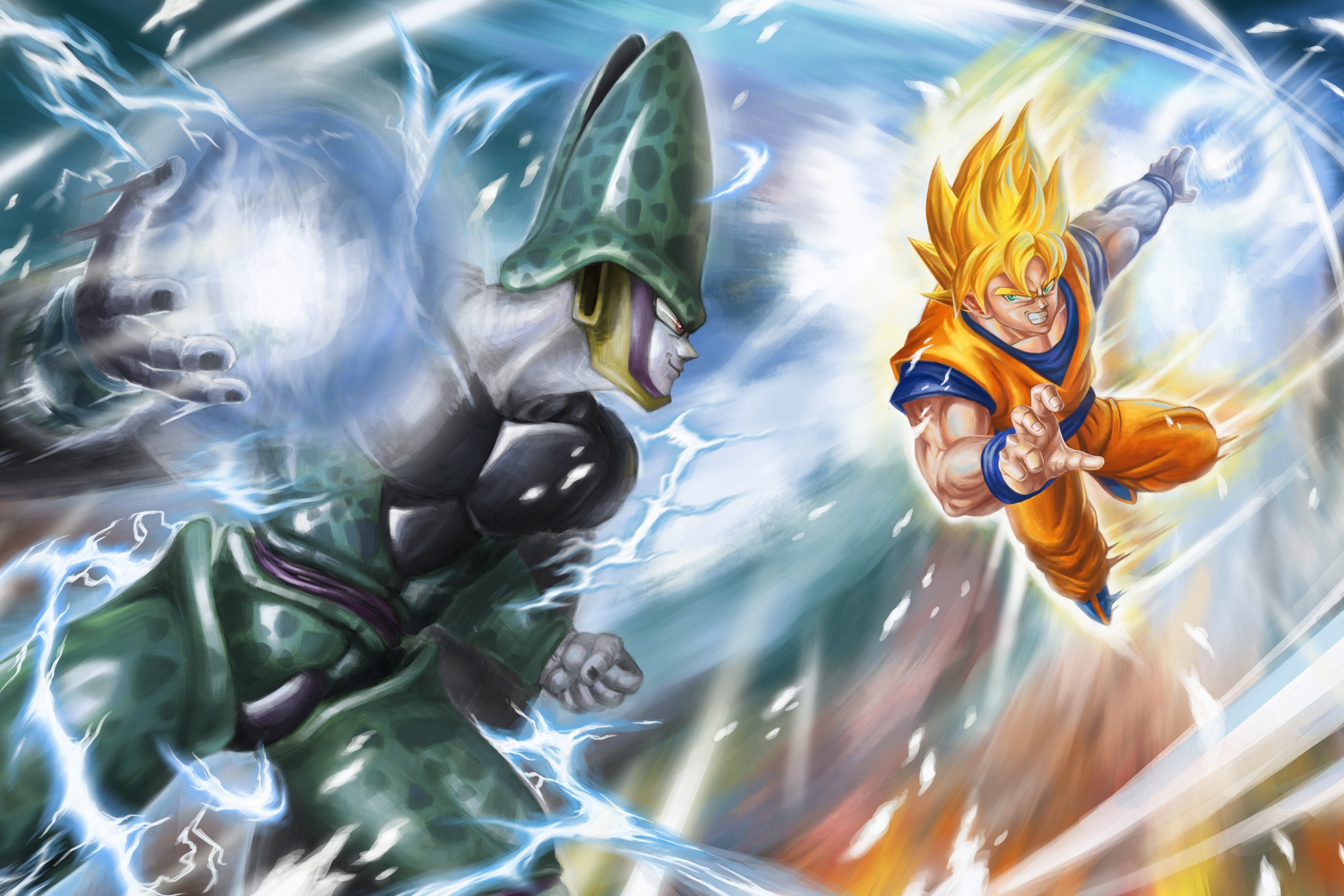 Dragon Ball Z, Goku, Cell, Fight - Goku Wallpaper Hd - HD Wallpaper 