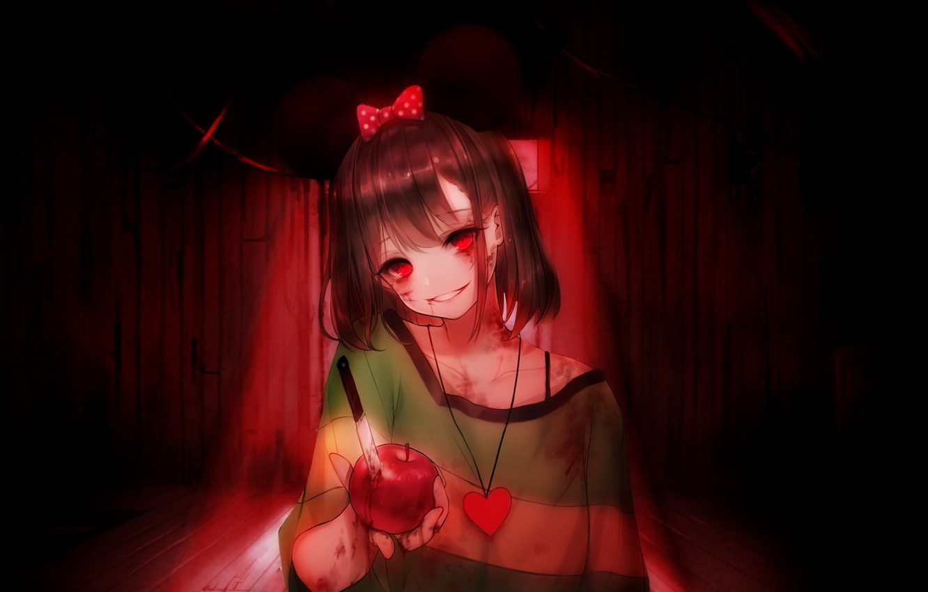 Photo Wallpaper Blood, Spot, Knife, Game, Red Eyes, - Chara Undertale Blood - HD Wallpaper 