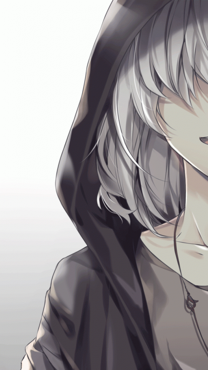 Anime Boy, White Hair, Hoodie, Smiling, Necklace, Gray - Anime Guy White  Hair - 720x1280 Wallpaper - teahub.io