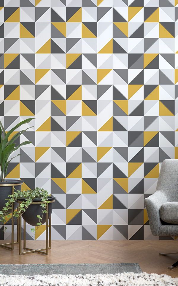 Geometric Yellow And Grey - HD Wallpaper 