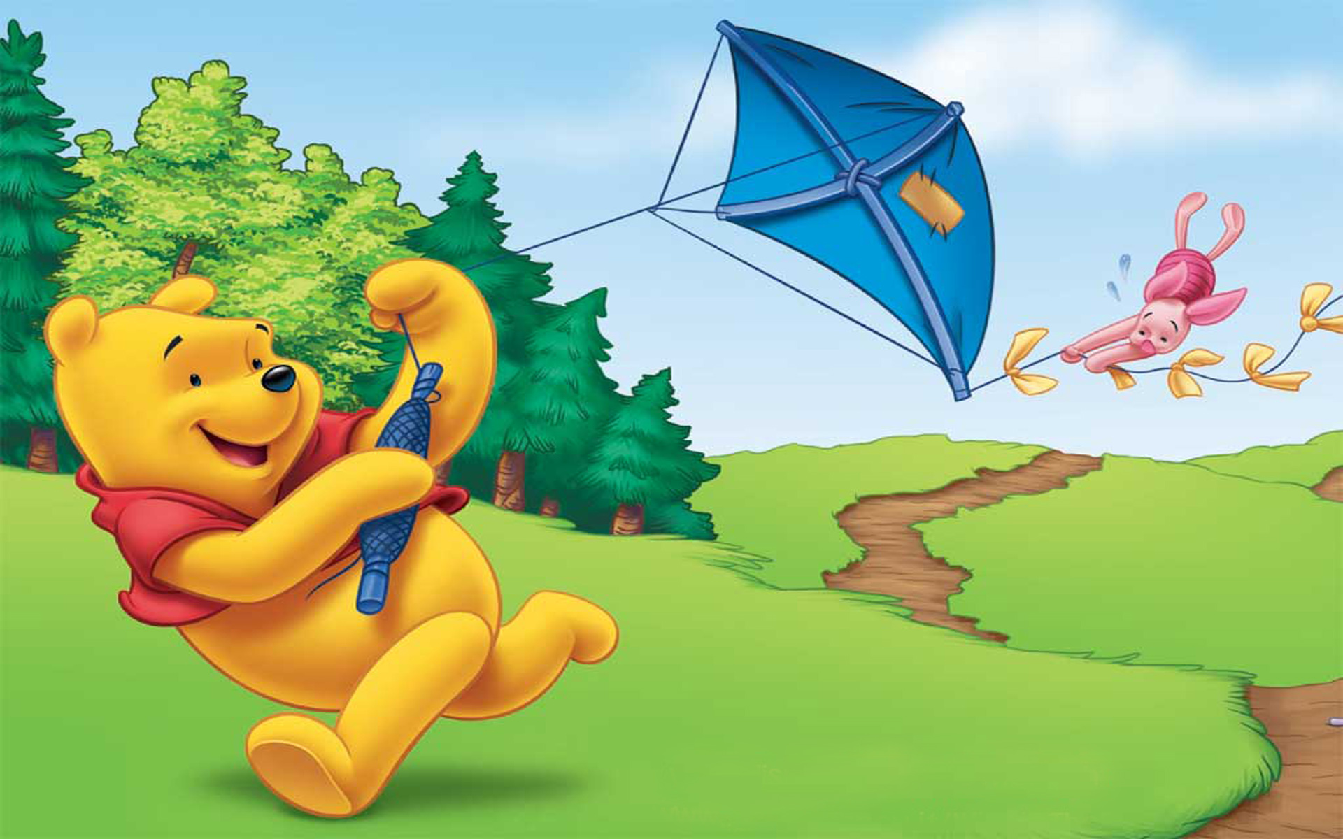 Winnie The Pooh Flying A Kite - HD Wallpaper 