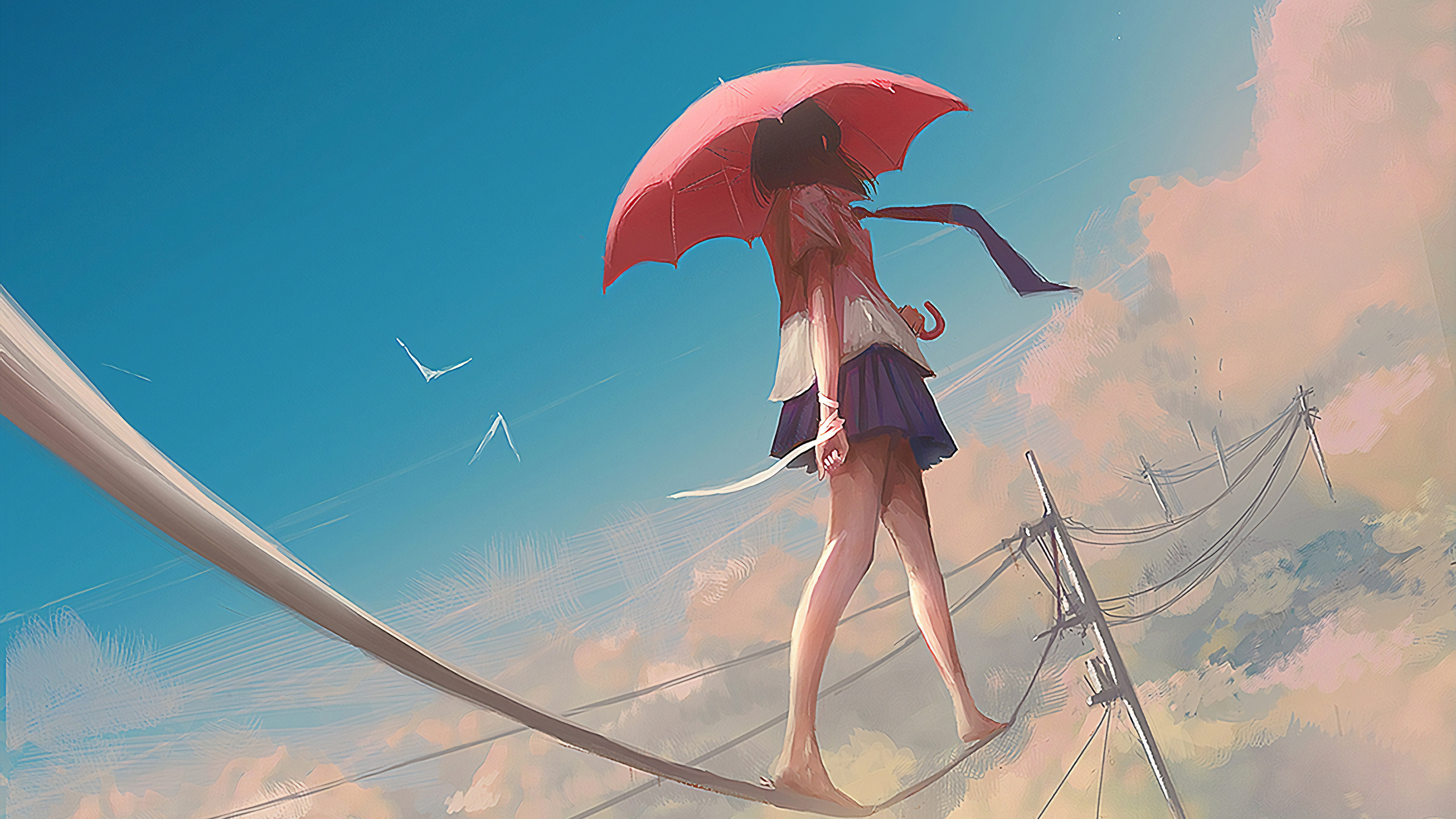 Anime Girl Walking In Rain - HD Wallpaper 