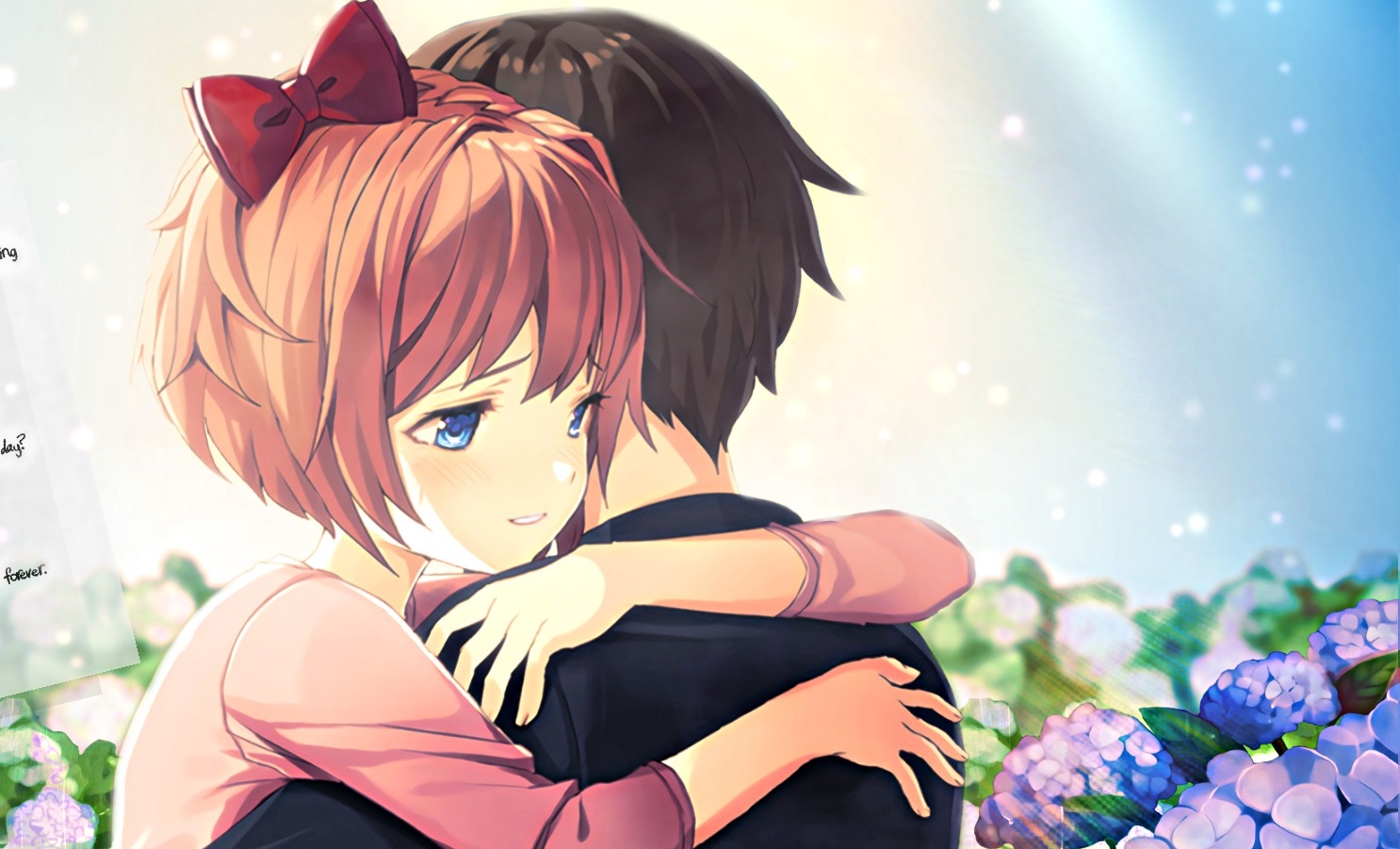 Cute Animated Couple Hugging - HD Wallpaper 